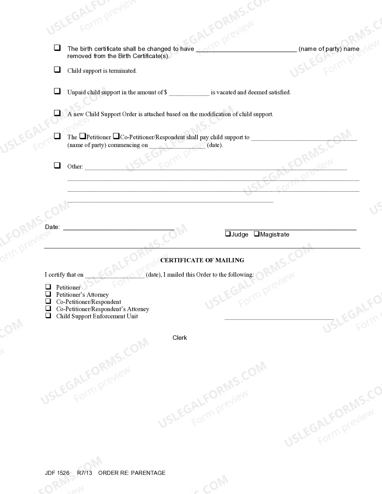 Preview Order re Parentage