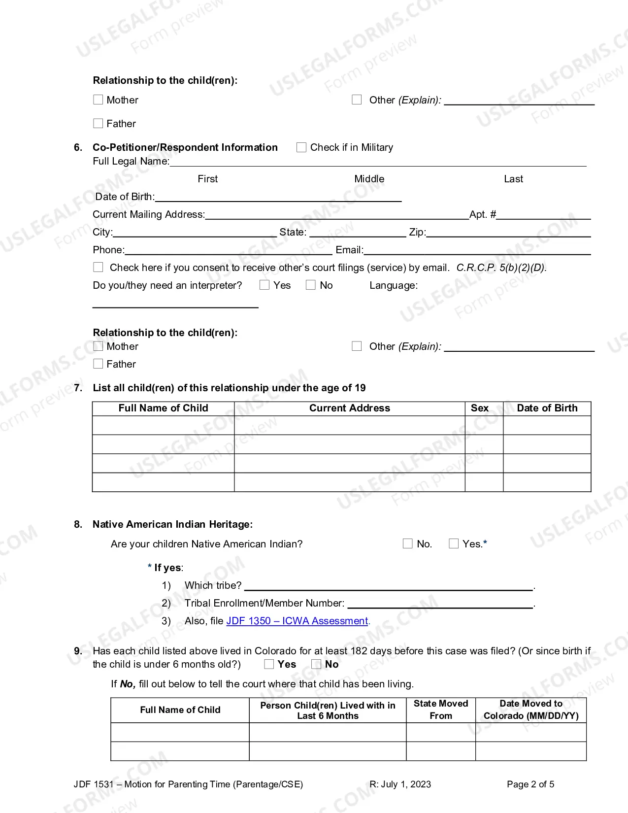 Preview Motion for Parenting Time - For Use in Juvenile Cases - Parentage and/or Support Enforcement