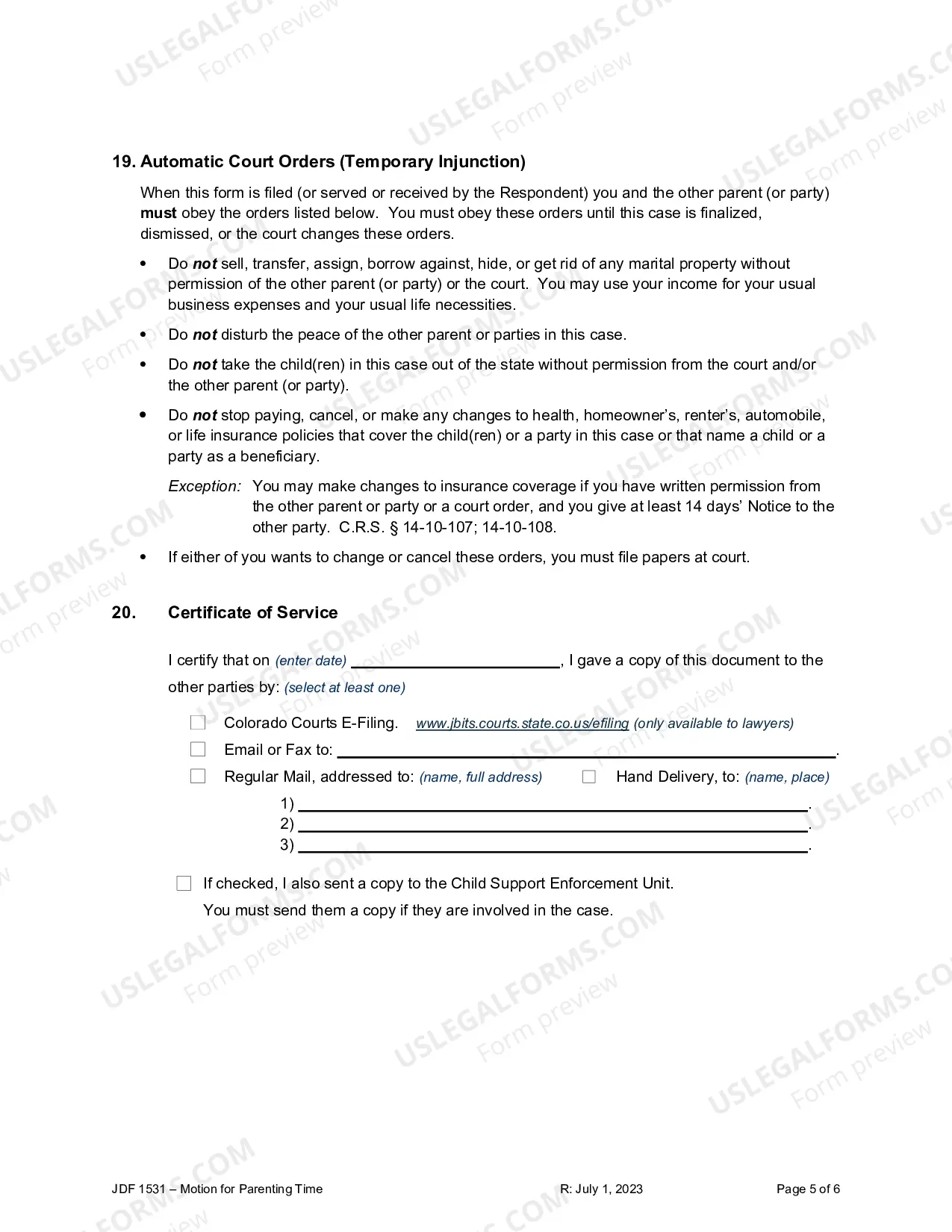 Preview Motion for Parenting Time - For Use in Juvenile Cases - Parentage and/or Support Enforcement