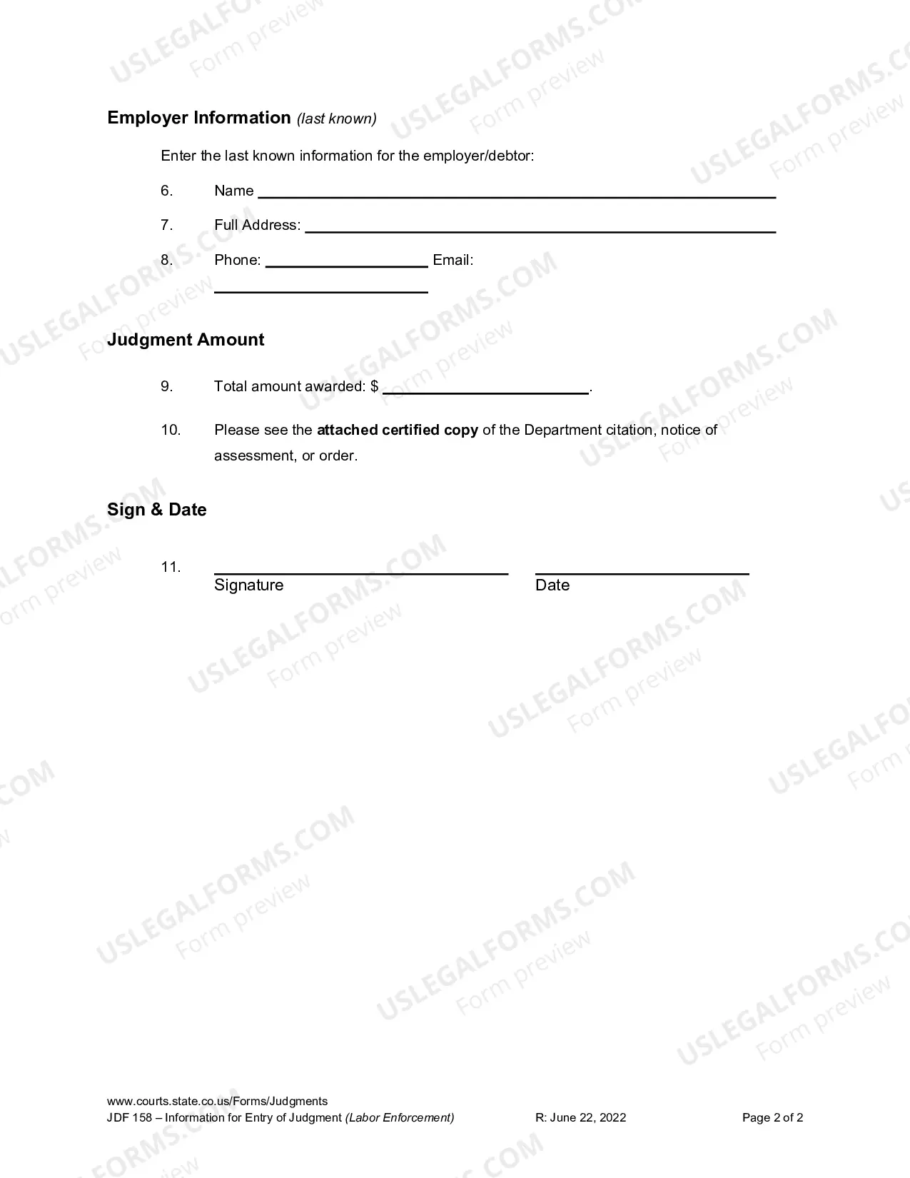 Preview Information for Entry of Judgment - Labor Enforcement