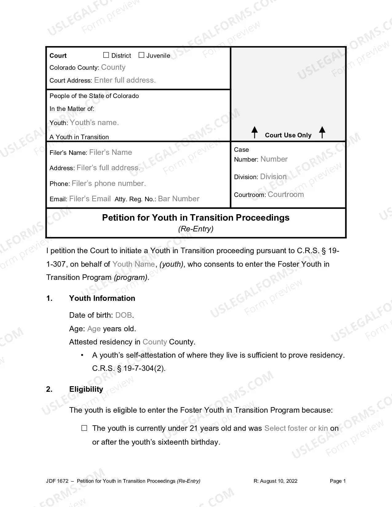 Preview Petition for Youth in Transition - Re-Entry