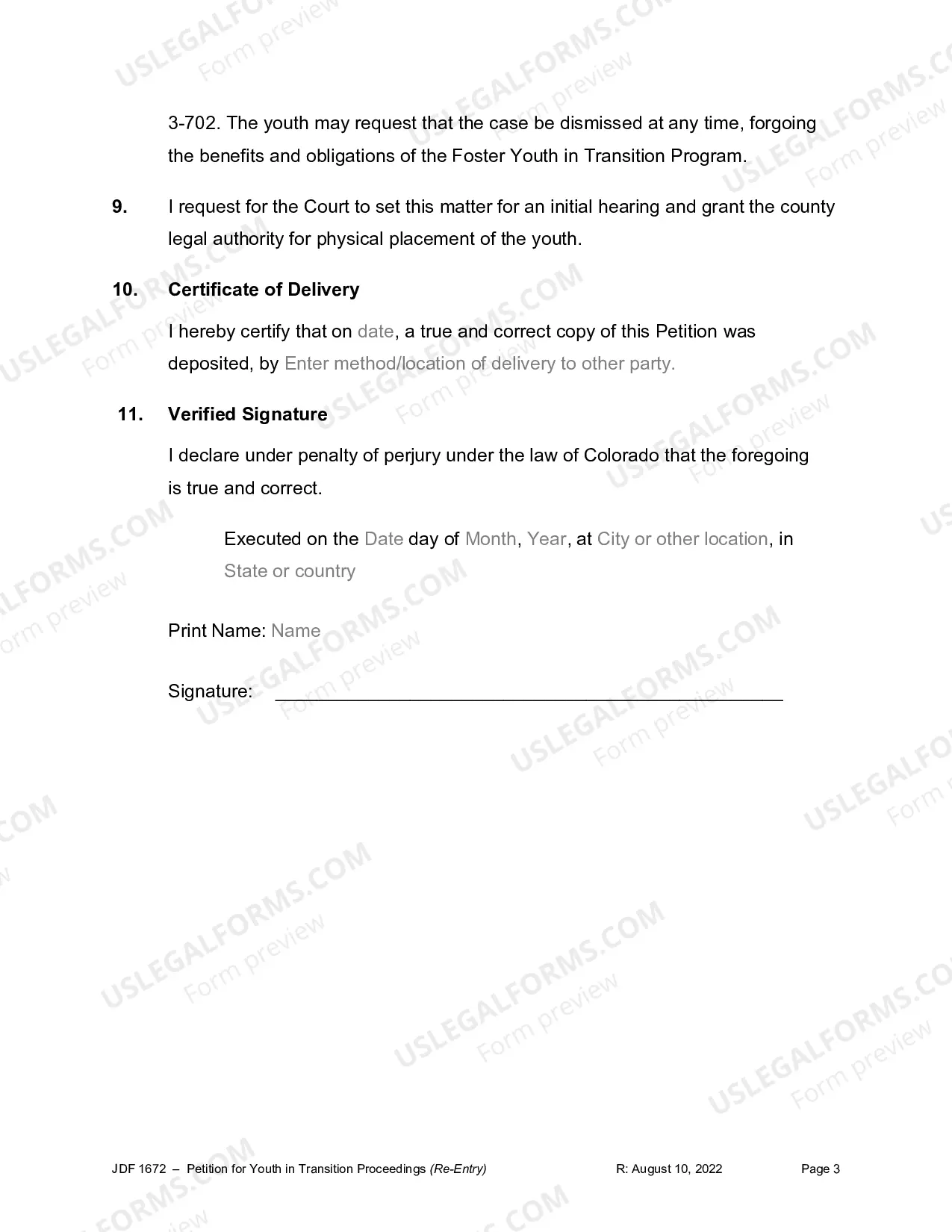 Preview Petition for Youth in Transition - Re-Entry