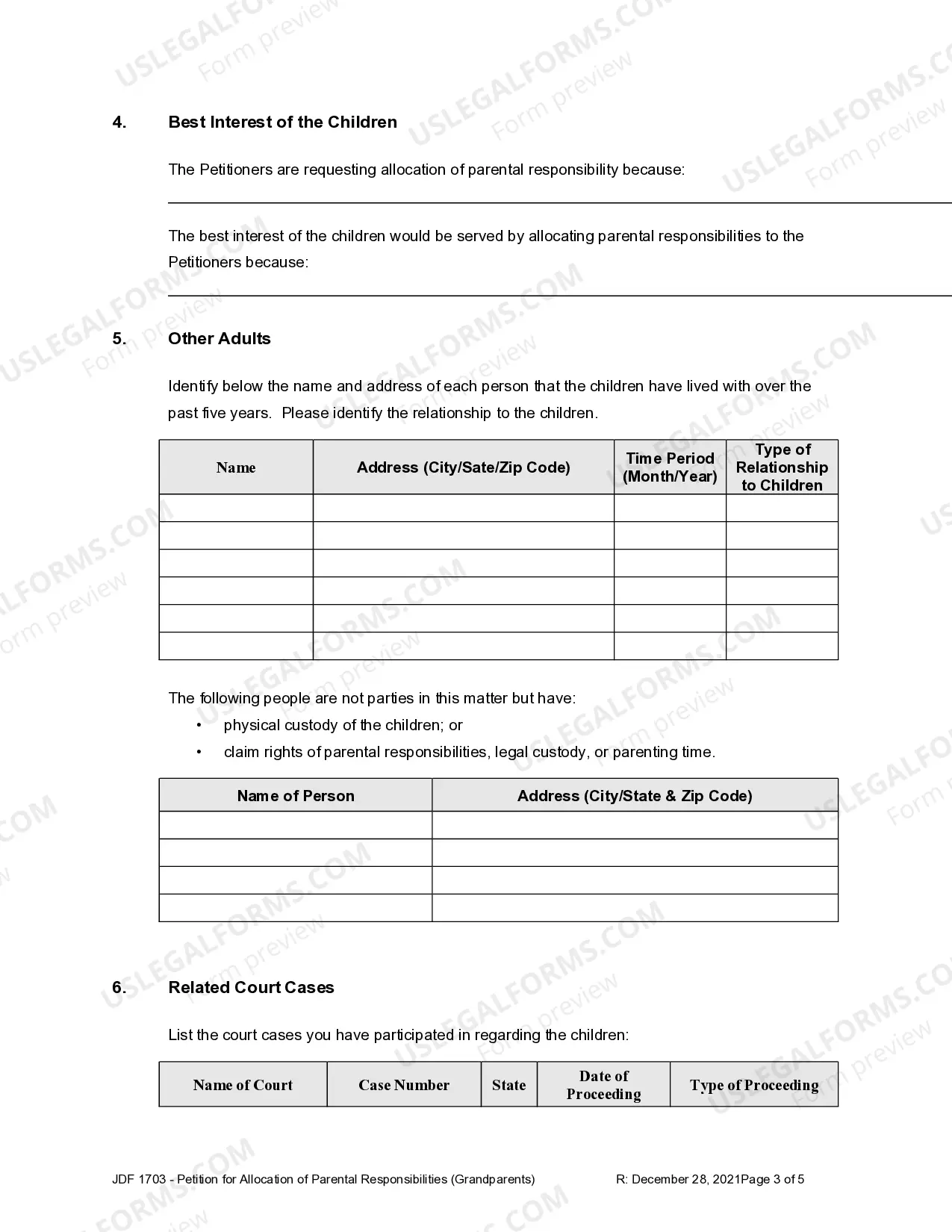 Preview Petition for Allocation of Parental Responsibilities to Grandparents