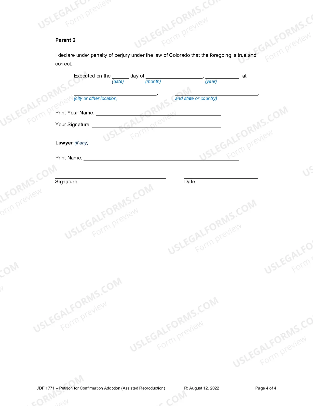Preview Petition for Confirmation Adoption - Assisted Reproduction