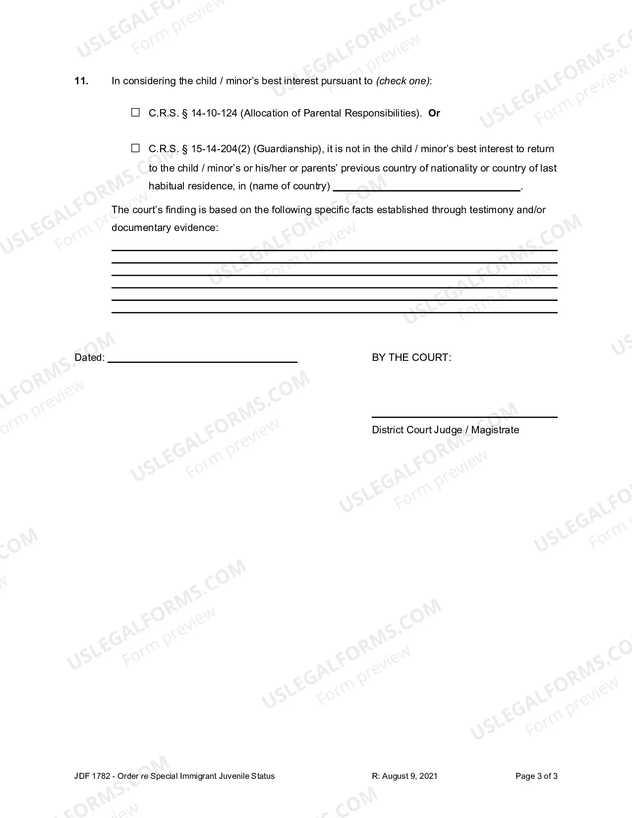 Preview Order Regarding Special Immigrant Juvenile Status