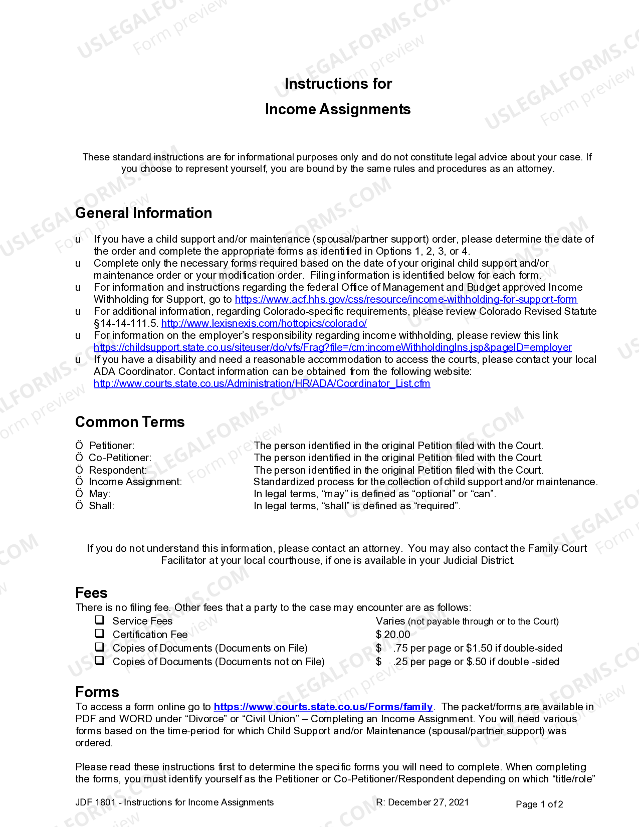 Colorado Instructions for Completing an Assignment Based on