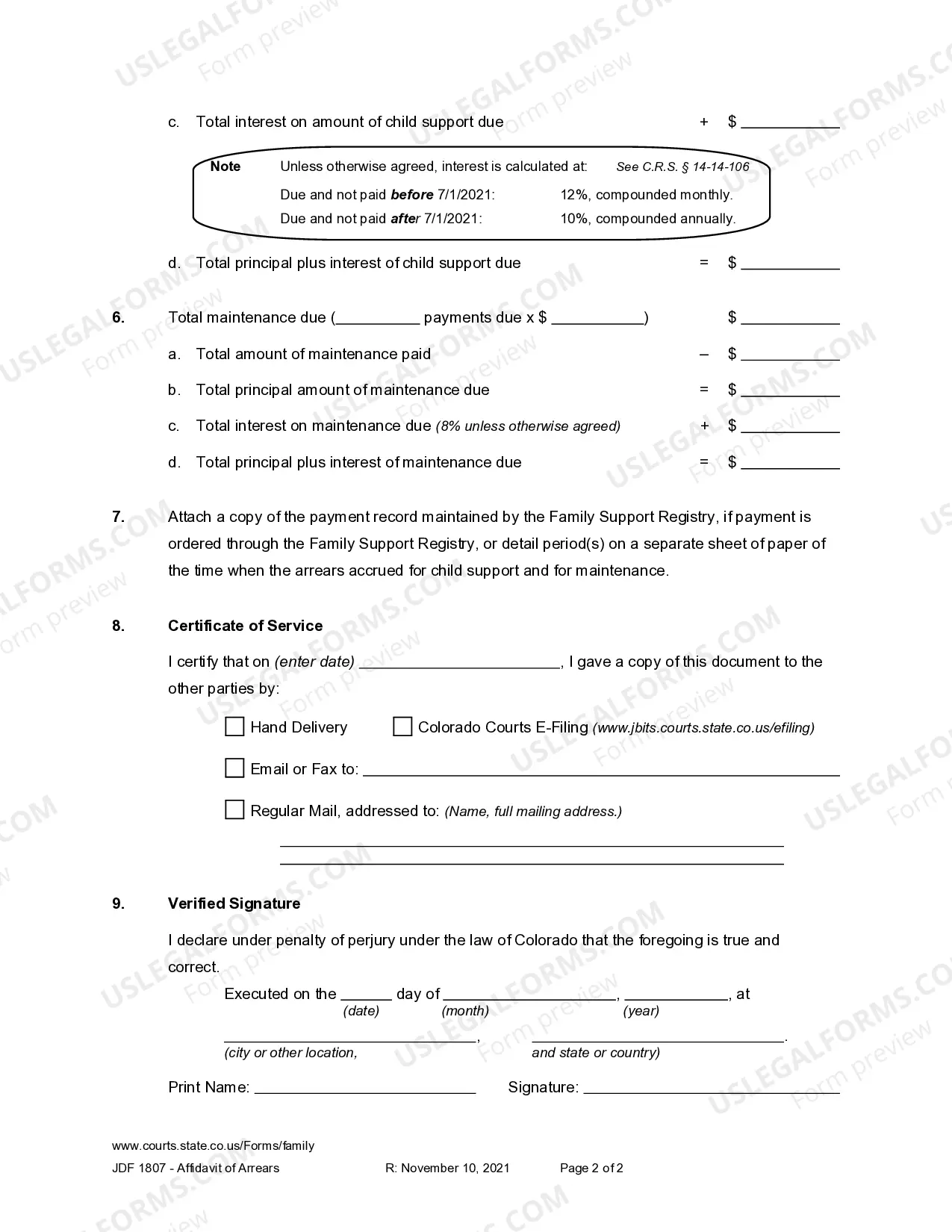 Preview Affidavit of Arrears
