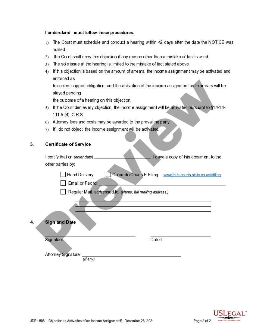 Preview Objection to the Activation of an Income Assignment
