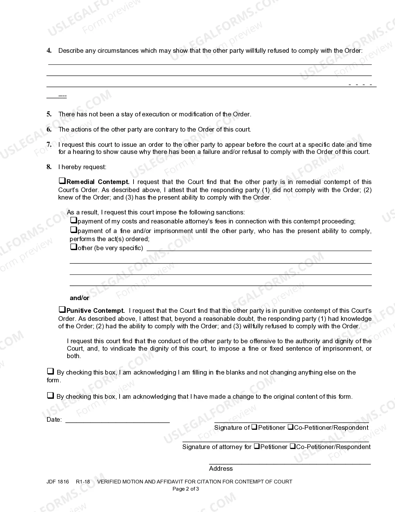 Preview Verified Motion and Affidavit for Citation for Contempt of Court