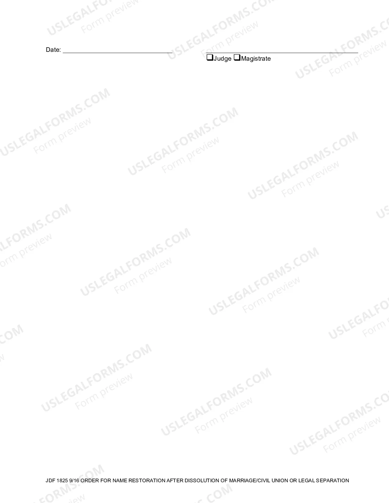 Preview Order for Name Restoration after Dissolution of Marriage, Civil Union, or Legal Separation
