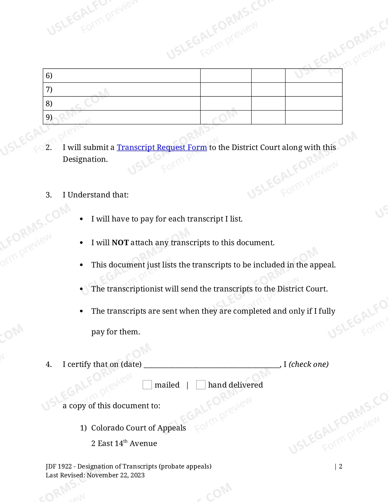 Preview Designation of Transcripts - Probate Appeals