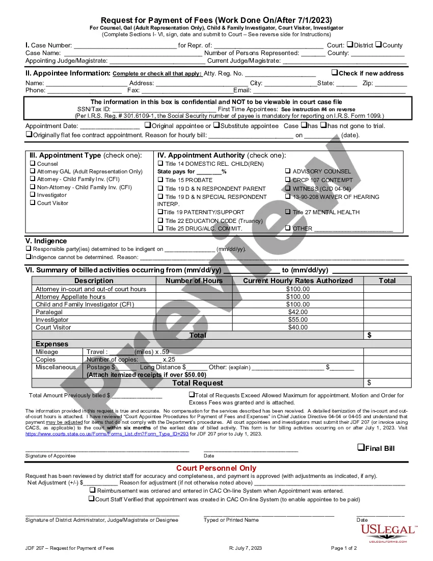 Lakewood Colorado Scao Request And Authorization For Payment Of Fees 