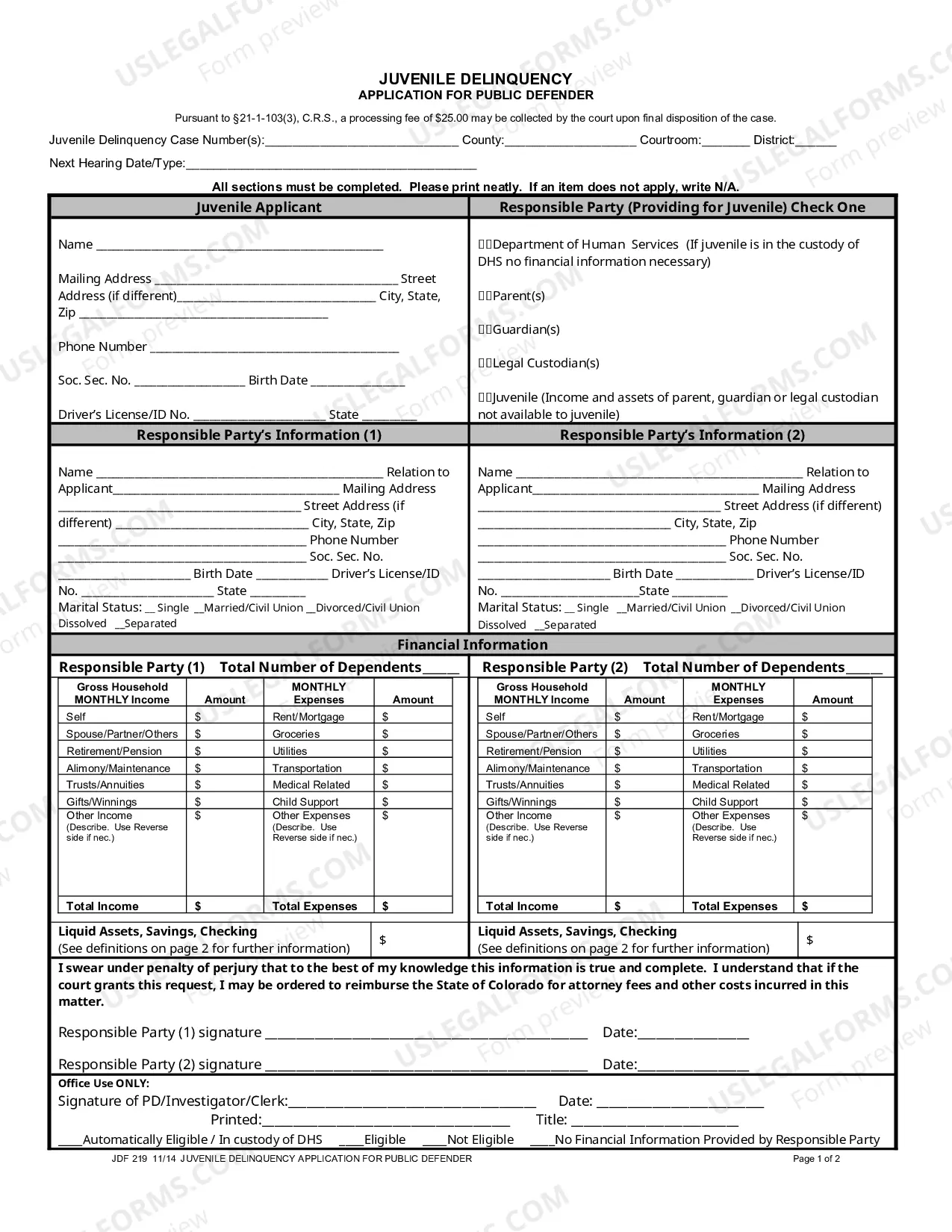 Preview Juvenile Delinquency - Application for Public Defender