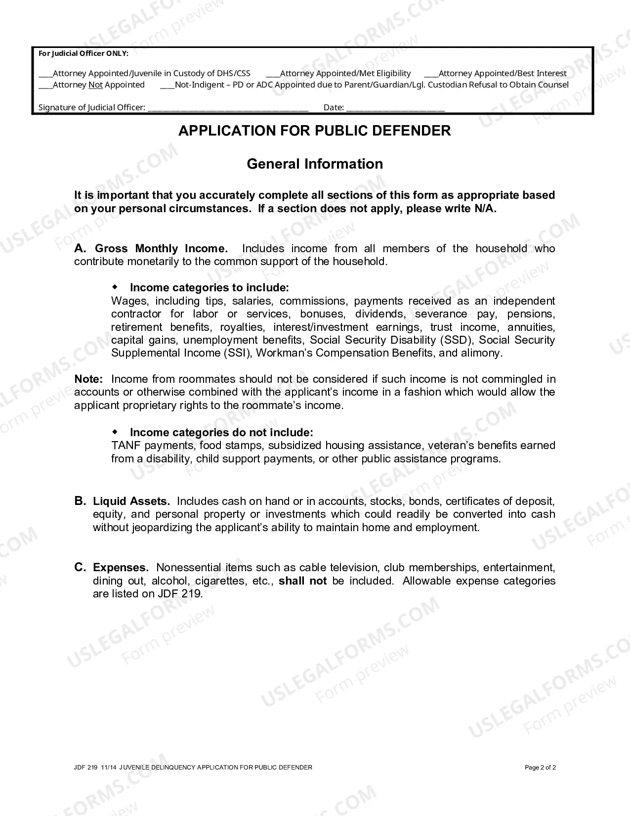 Preview Juvenile Delinquency - Application for Public Defender
