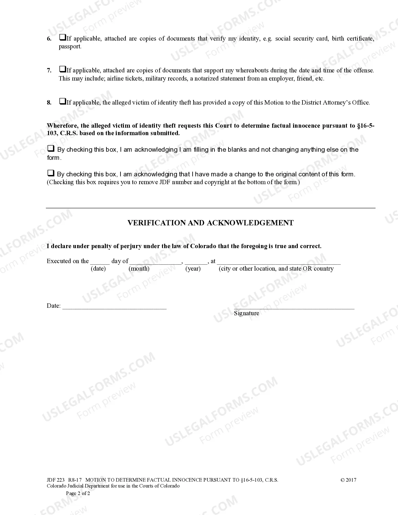Preview Motion To Determine Factual Innocence