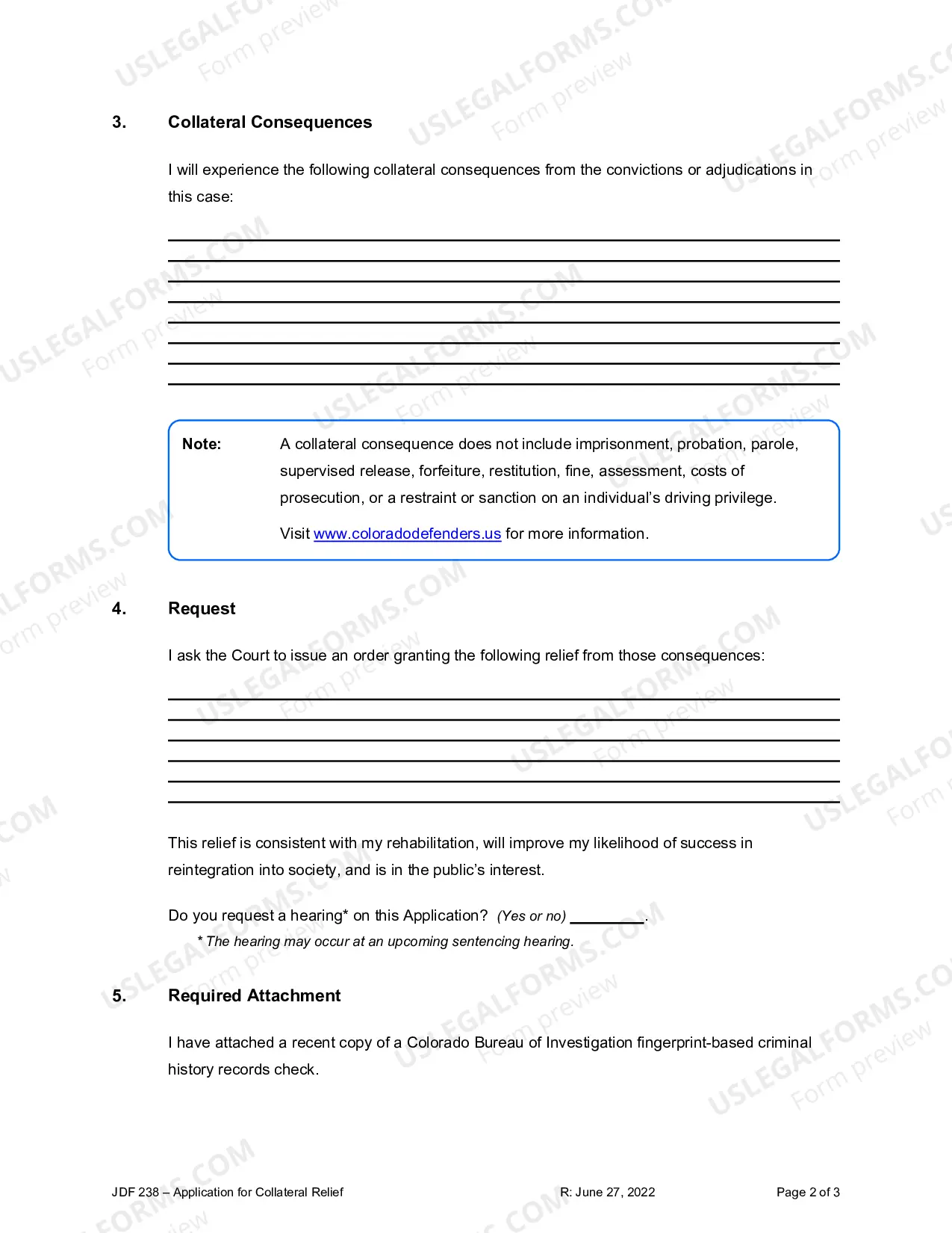 Preview Application for Collateral Relief