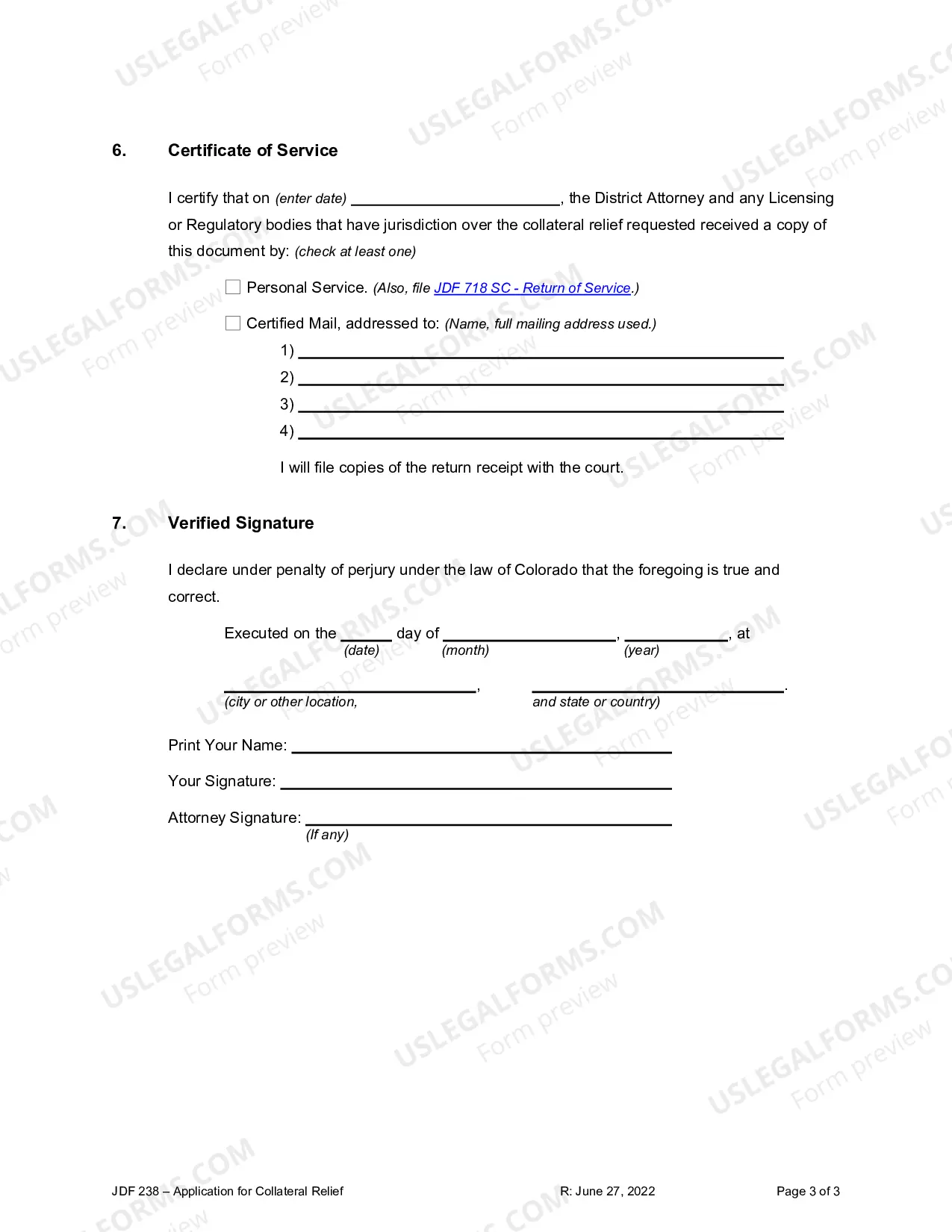 Preview Application for Collateral Relief