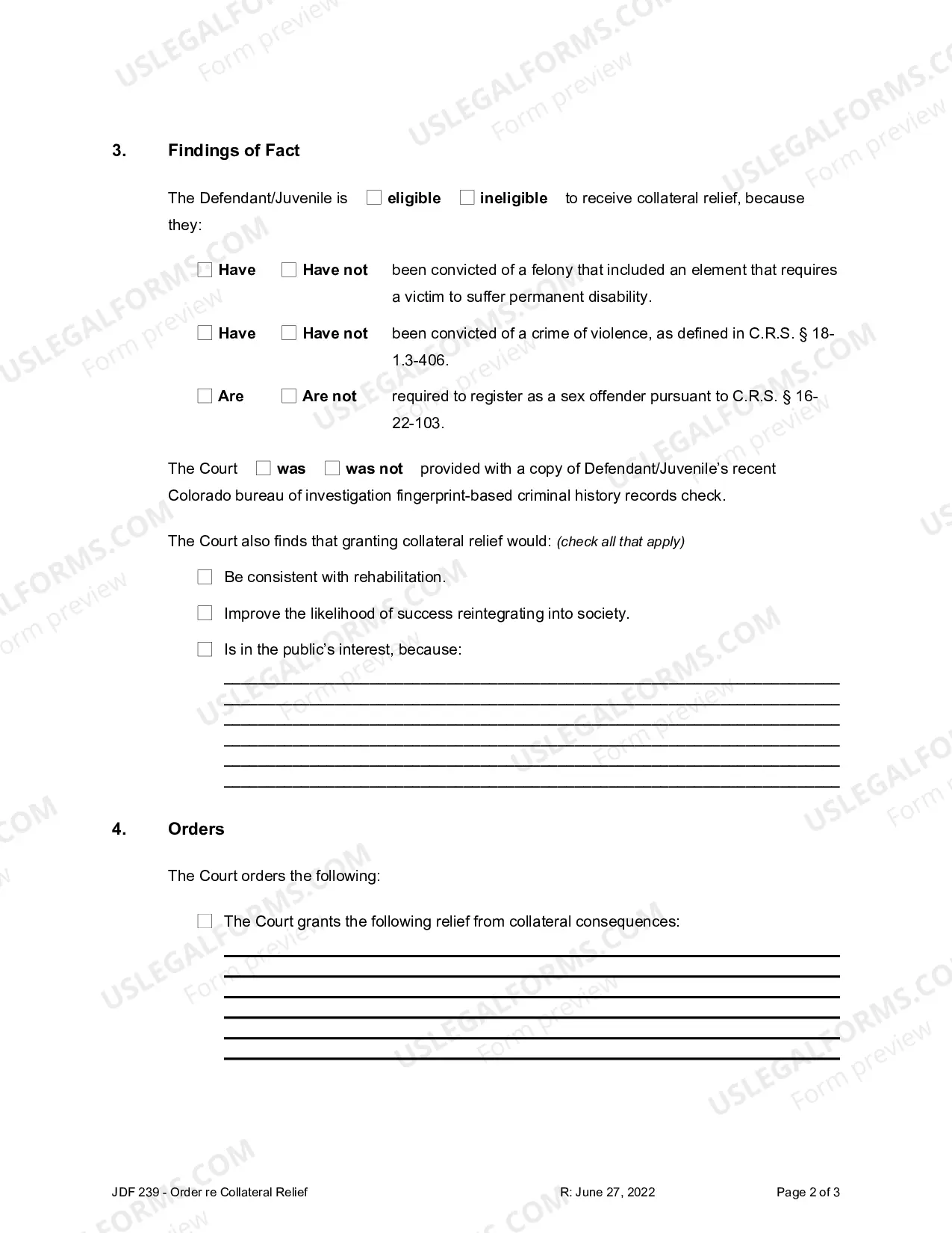 Preview Order Re - Collateral Relief