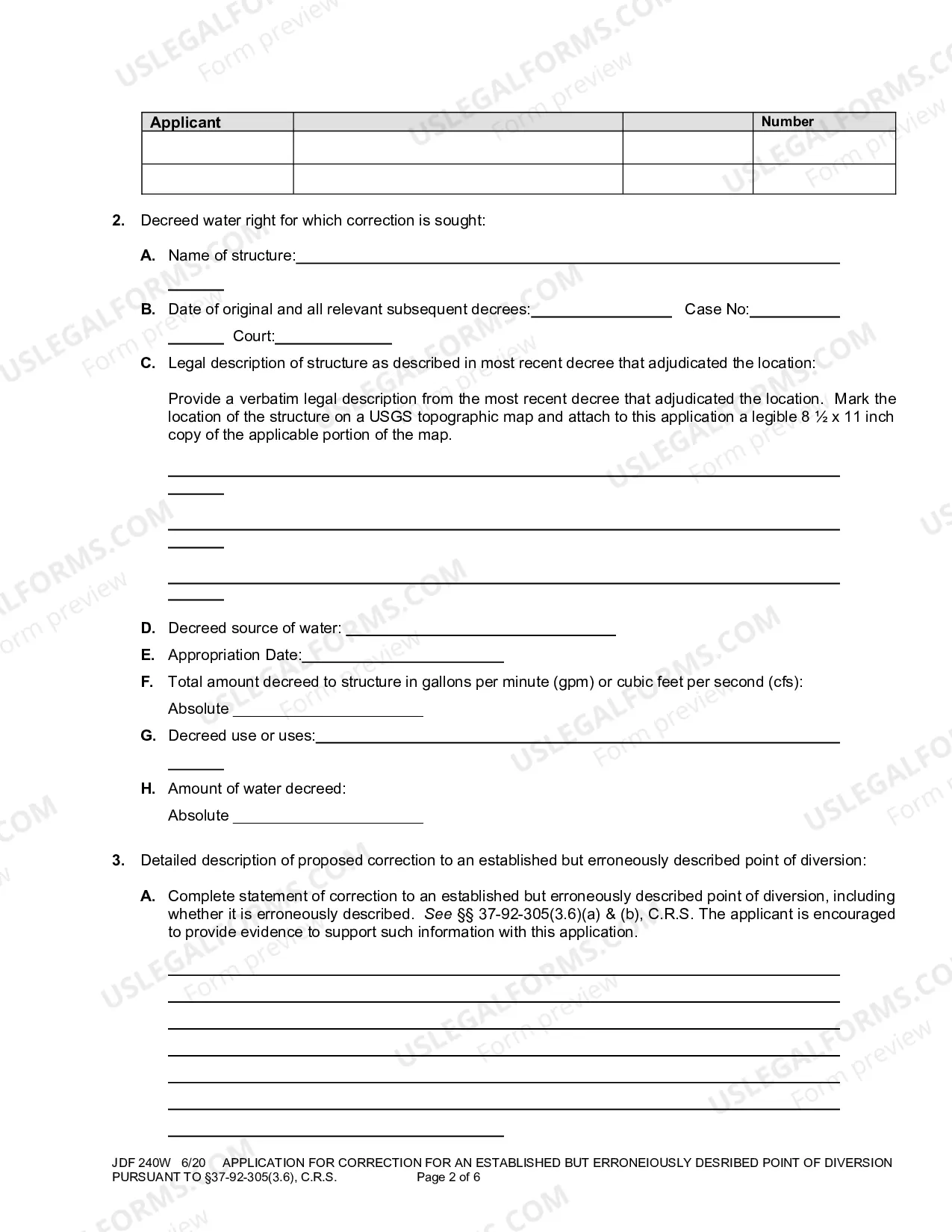 Preview Application for Correction for an Established but Erroneously Described Point of Diversion