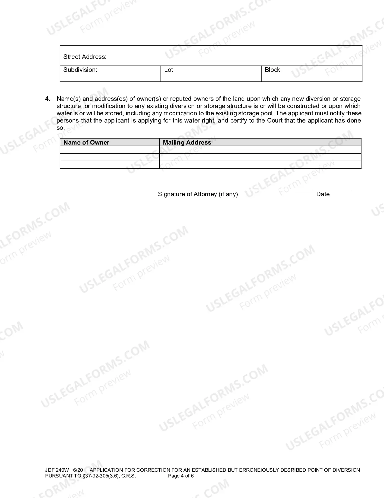 Preview Application for Correction for an Established but Erroneously Described Point of Diversion