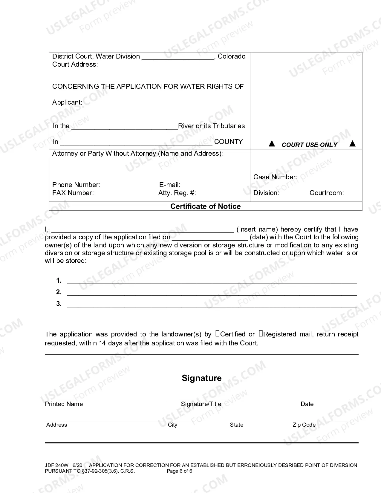 Preview Application for Correction for an Established but Erroneously Described Point of Diversion