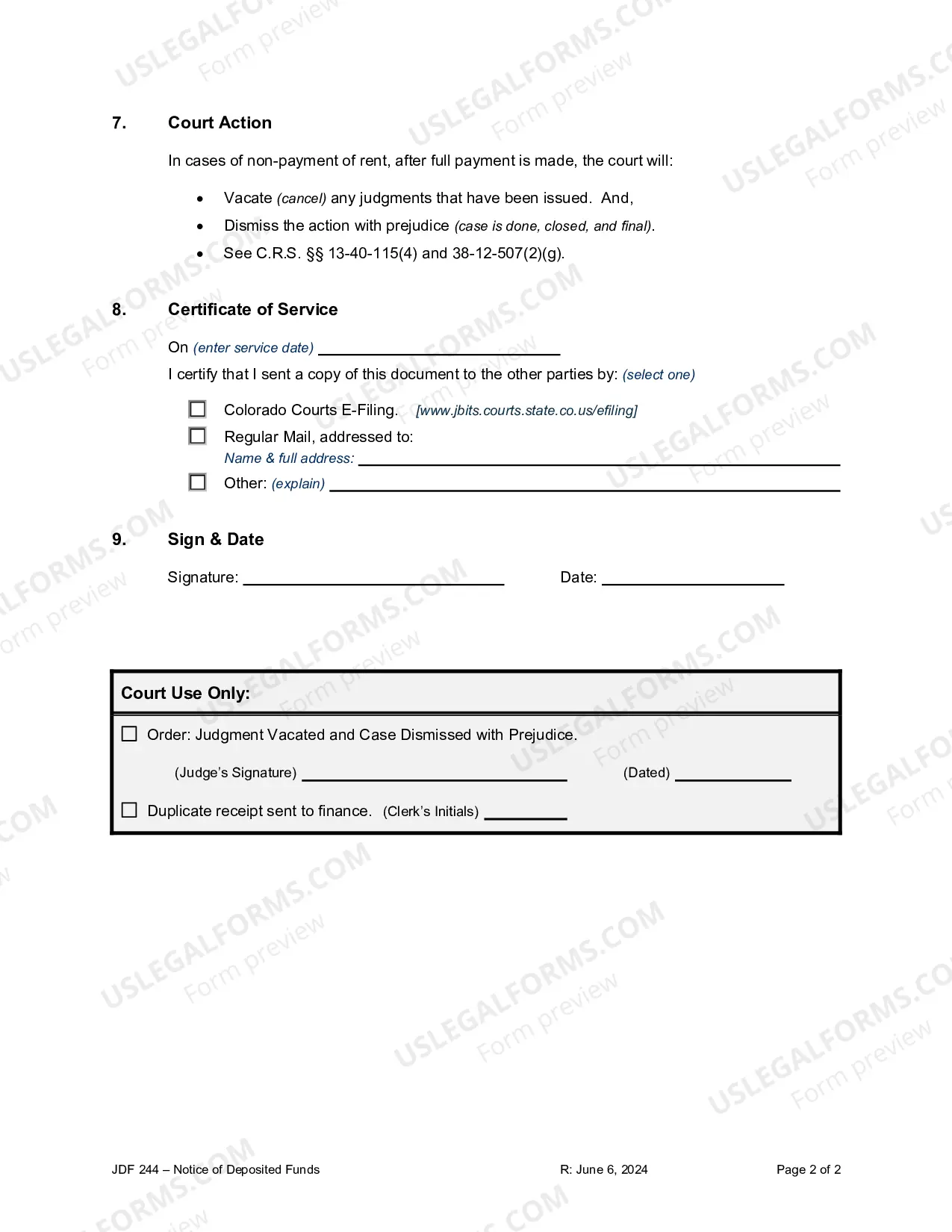 Preview Notice of Deposited Funds