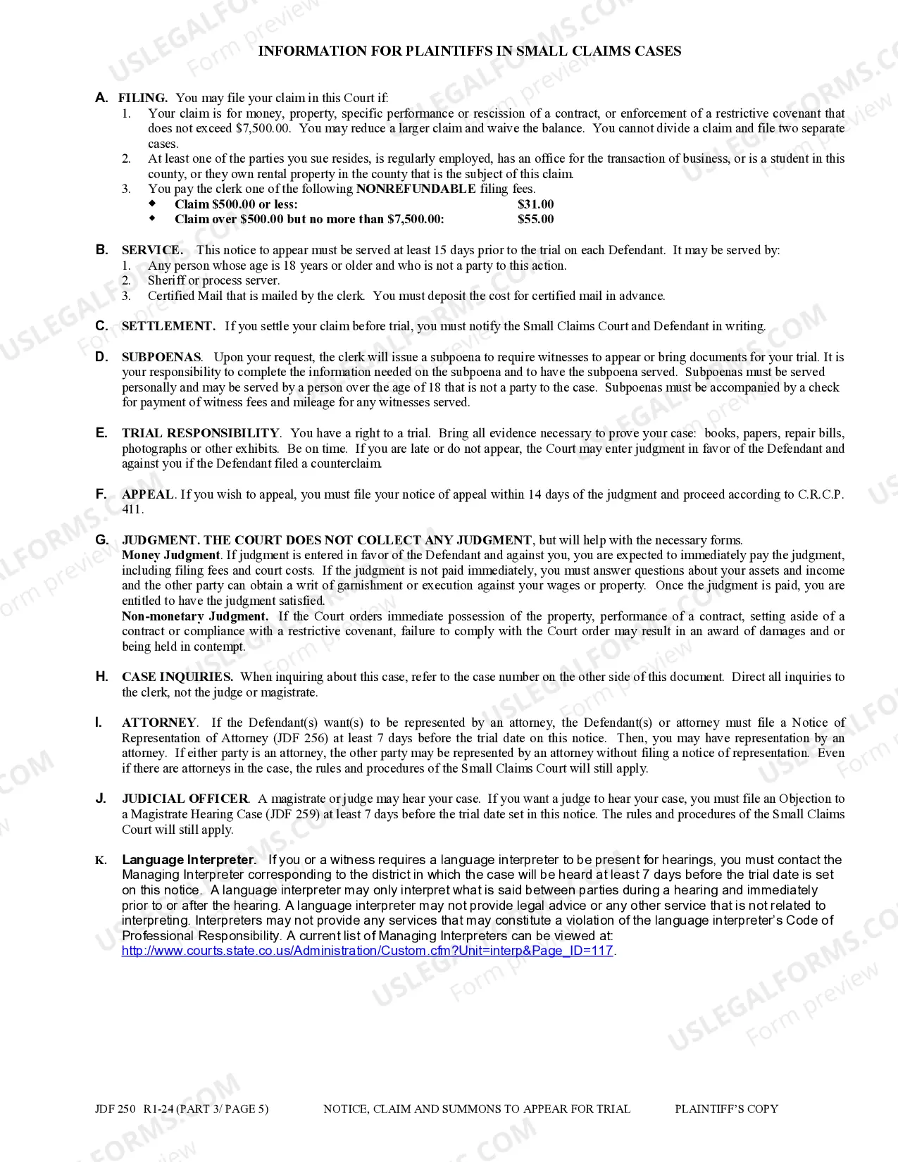 Preview Small Claims Notice and Summons