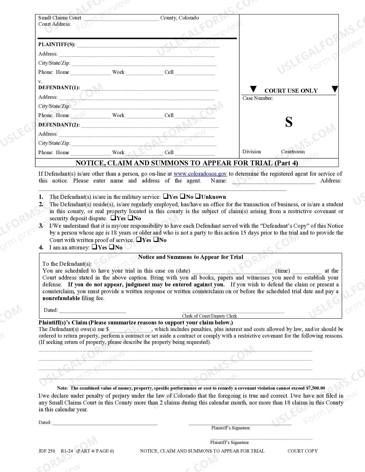 Preview Small Claims Notice and Summons