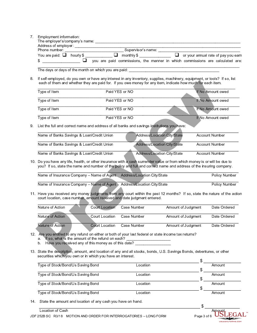 Colorado Motion and Order For Interrogatories Long Form Colorado