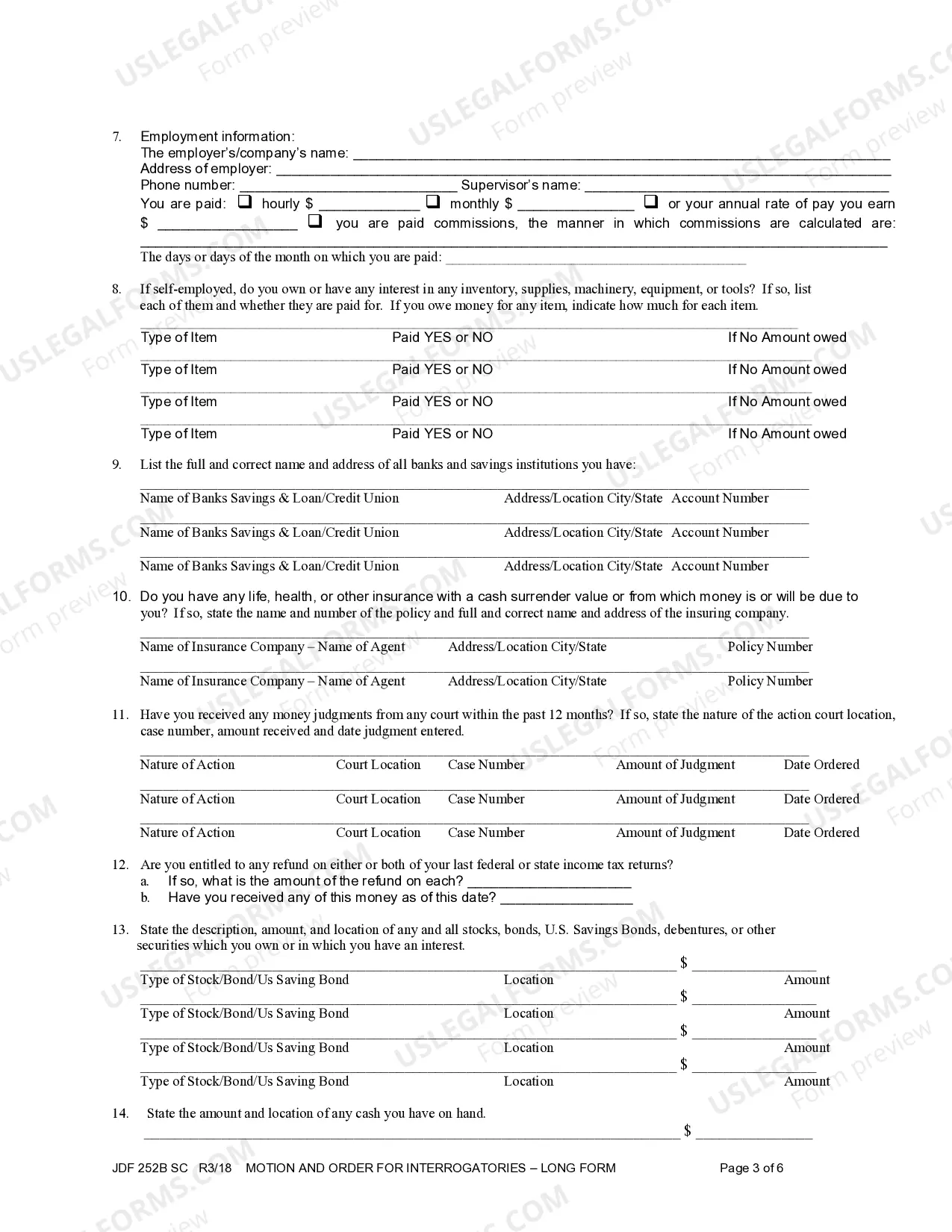 Preview Motion and Order For Interrogatories - Long Form