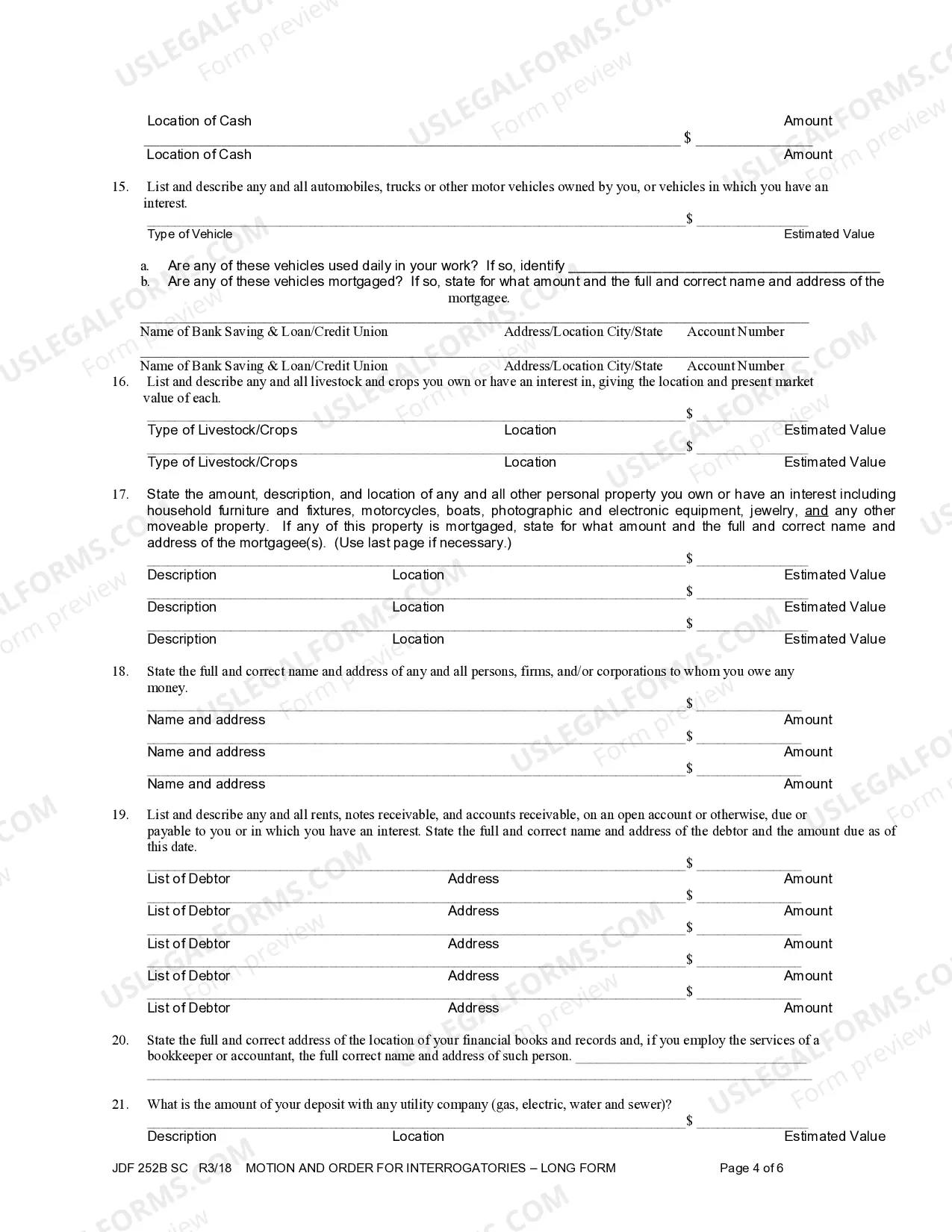 Preview Motion and Order For Interrogatories - Long Form