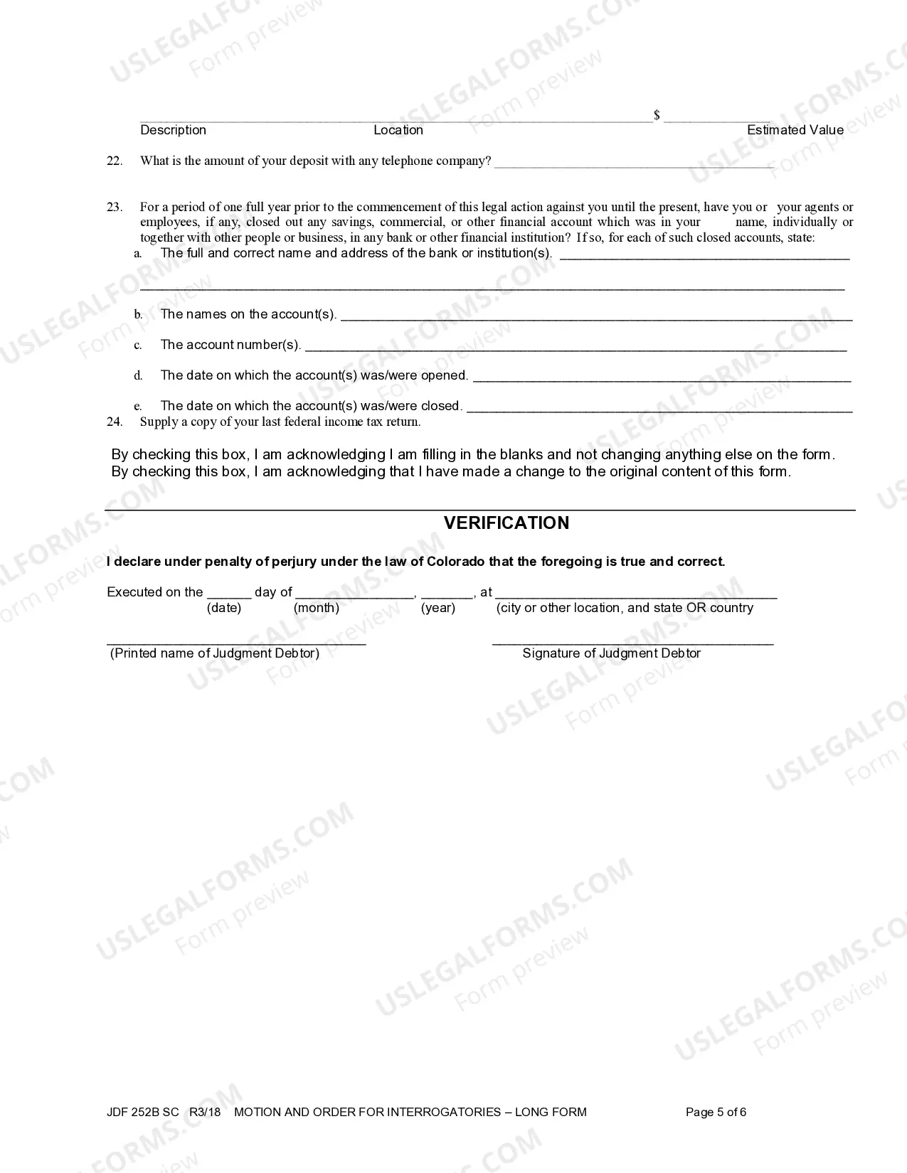 Preview Motion and Order For Interrogatories - Long Form
