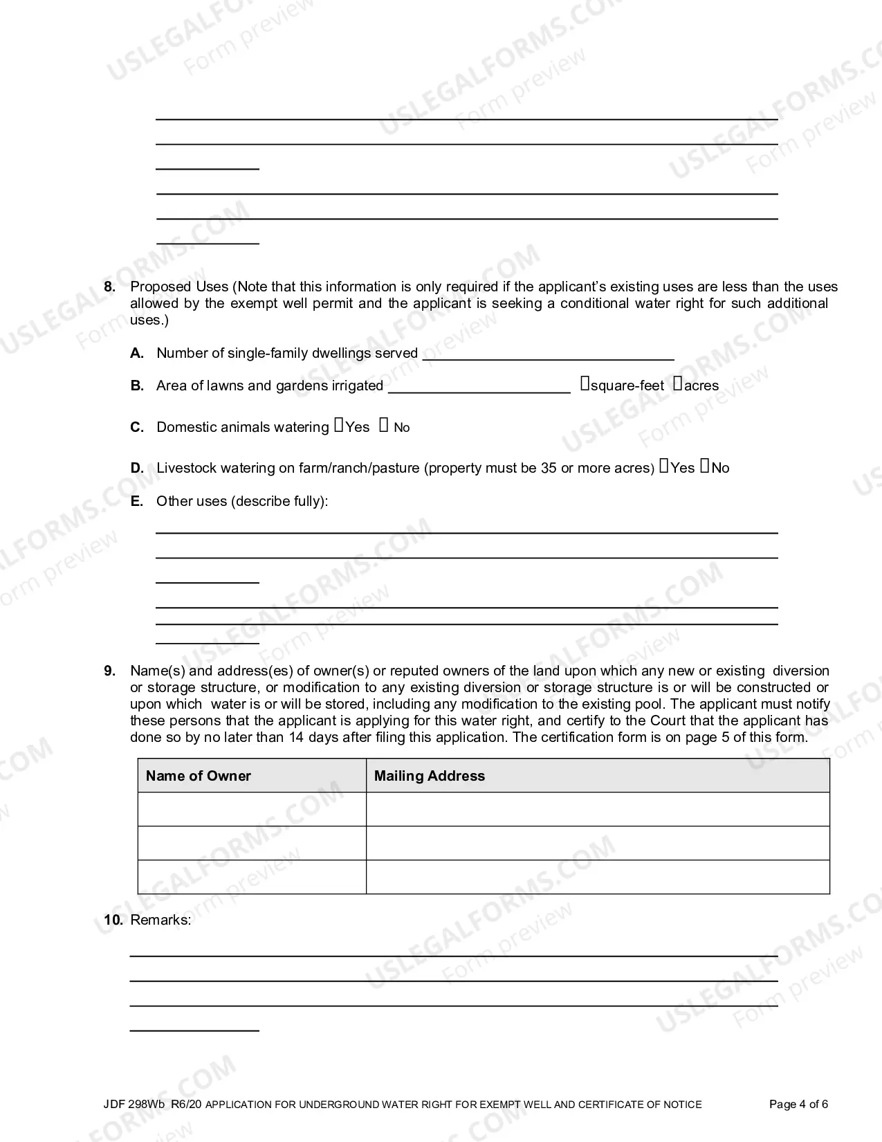 Preview Application for Underground Water Right for an Exempt Well