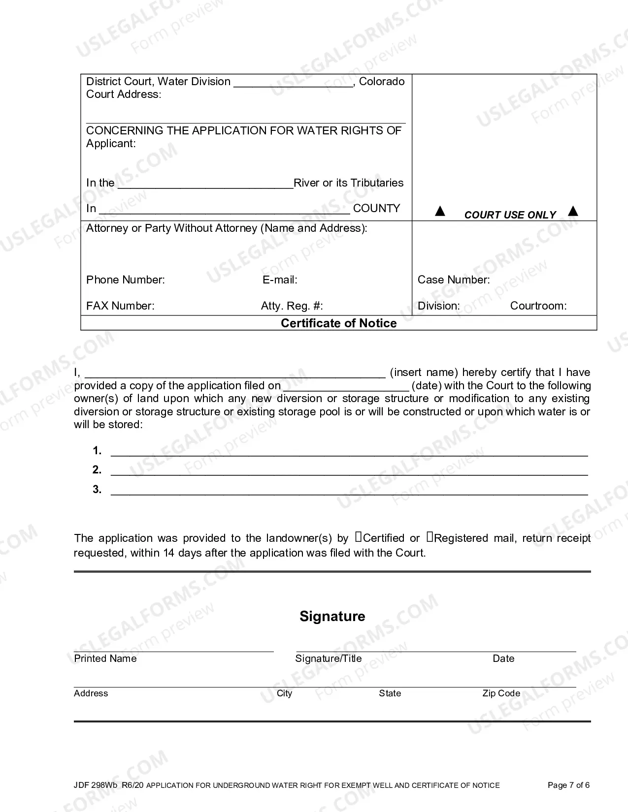 Preview Application for Underground Water Right for an Exempt Well