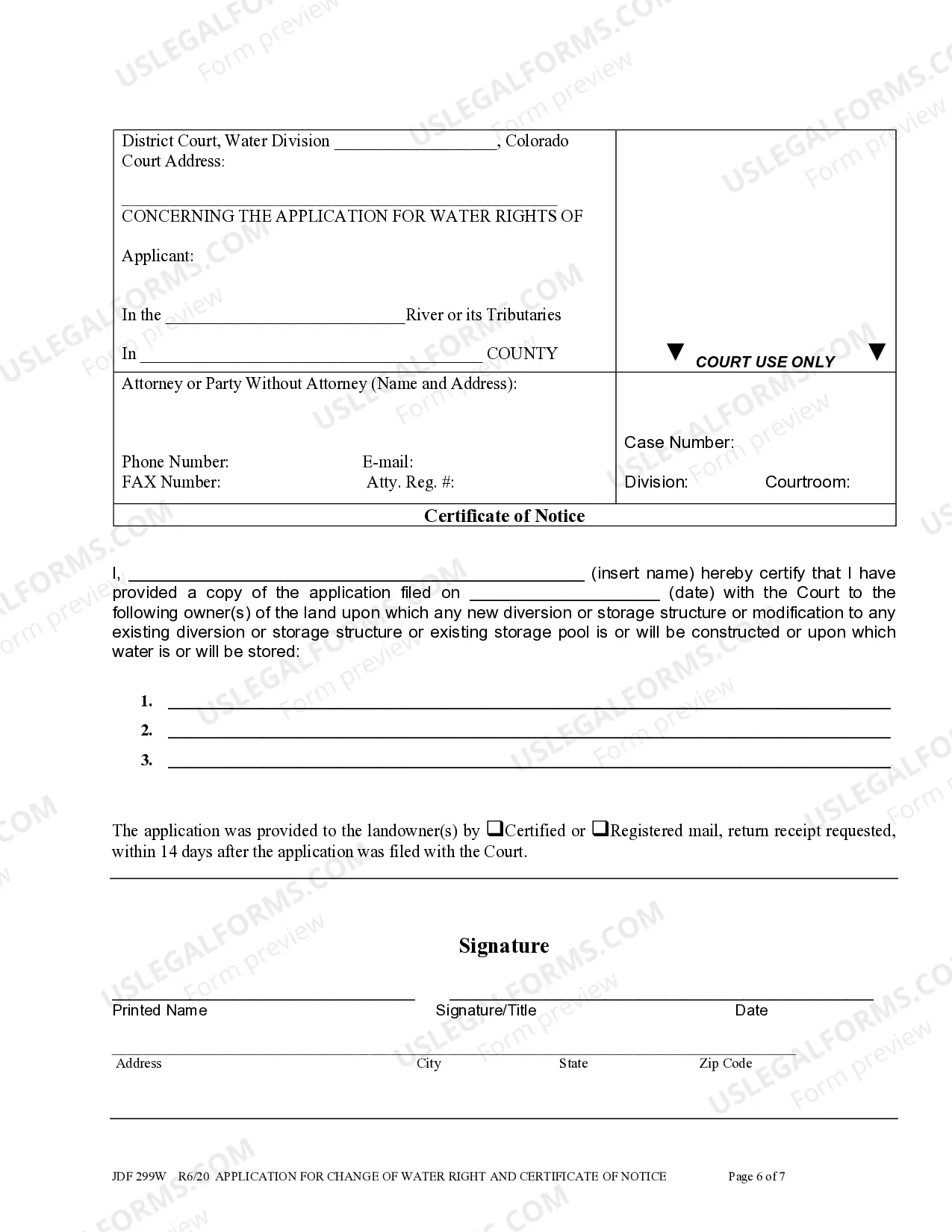 Preview Application for Change of Water Right