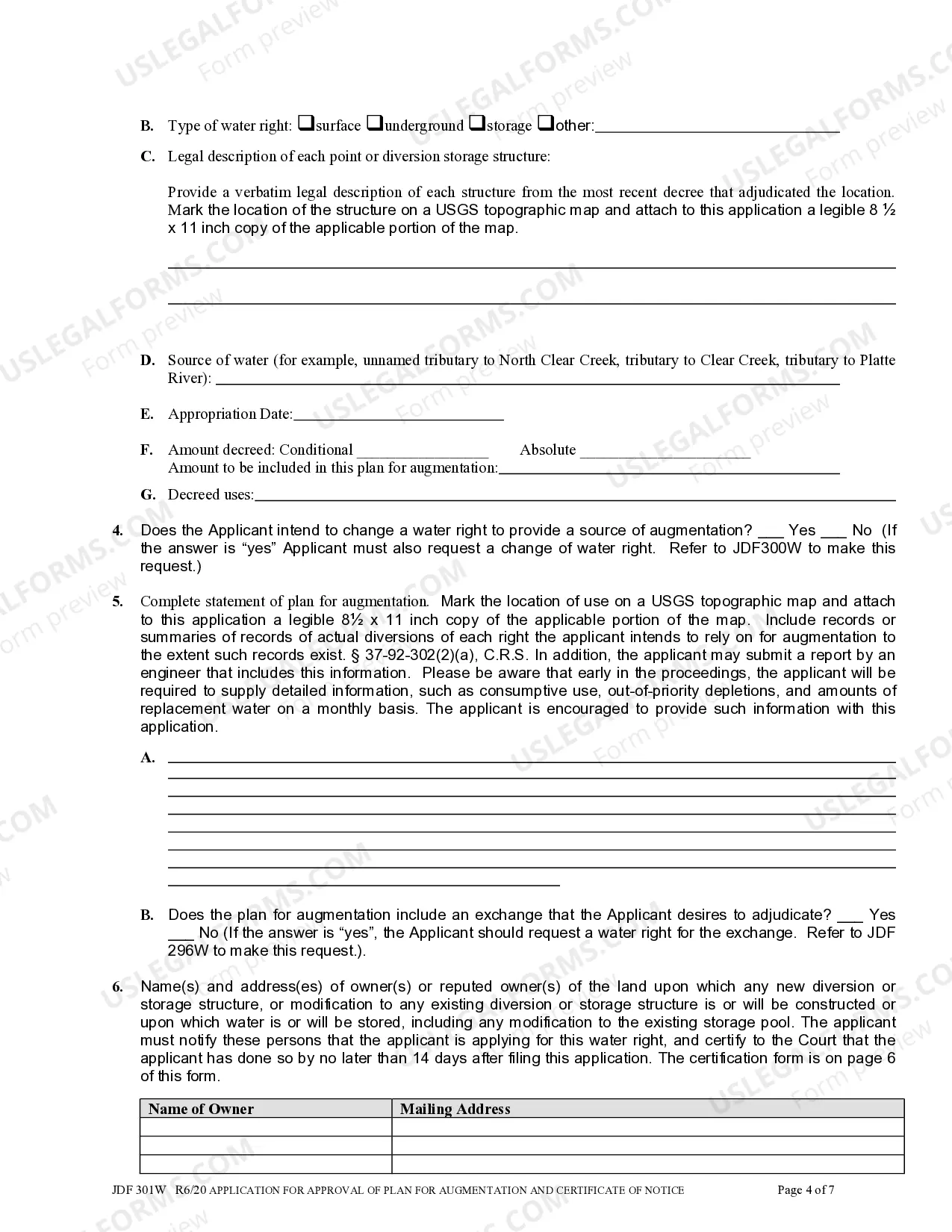 Preview Application for Approval of Plan for Augmentation