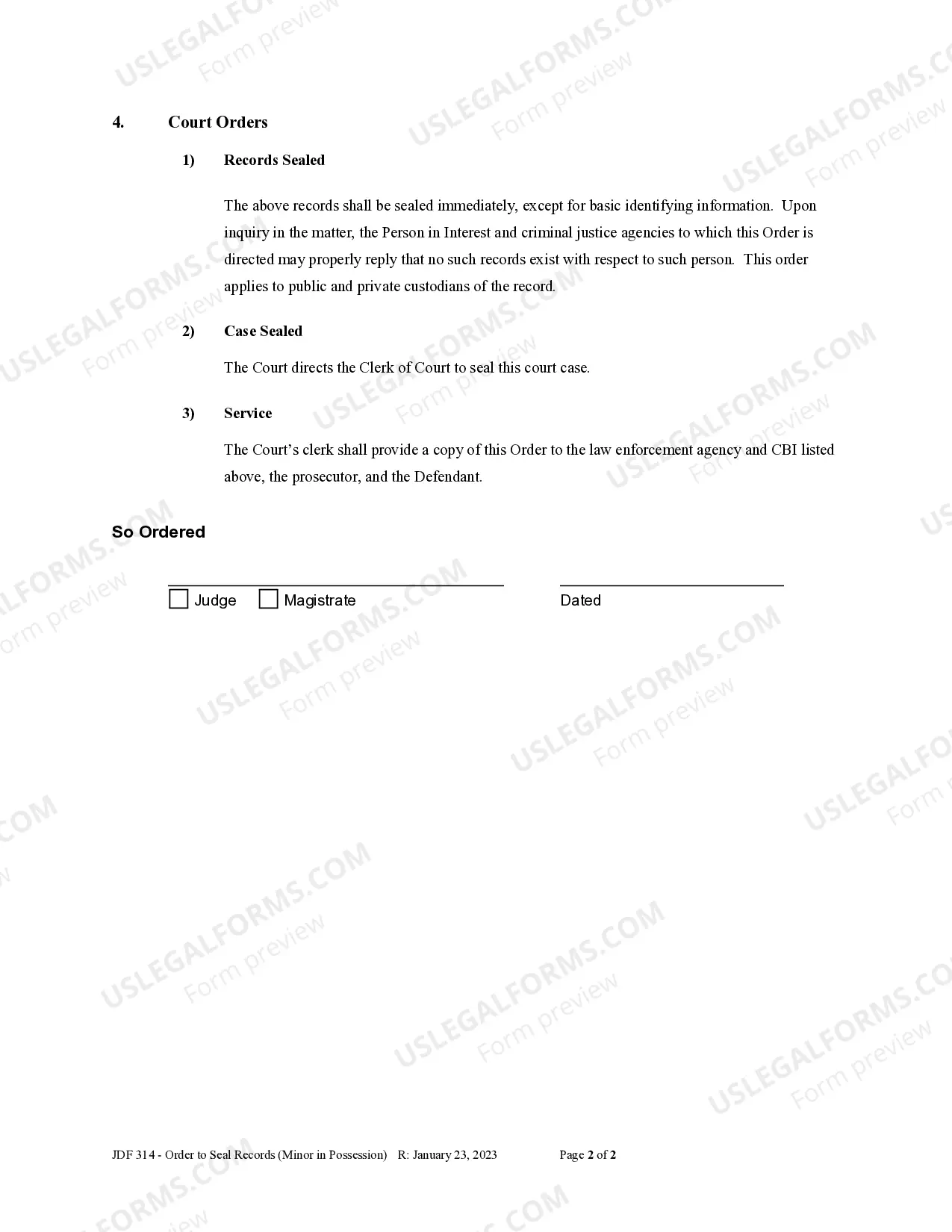 Preview Order to Seal Records - Minor in Possession
