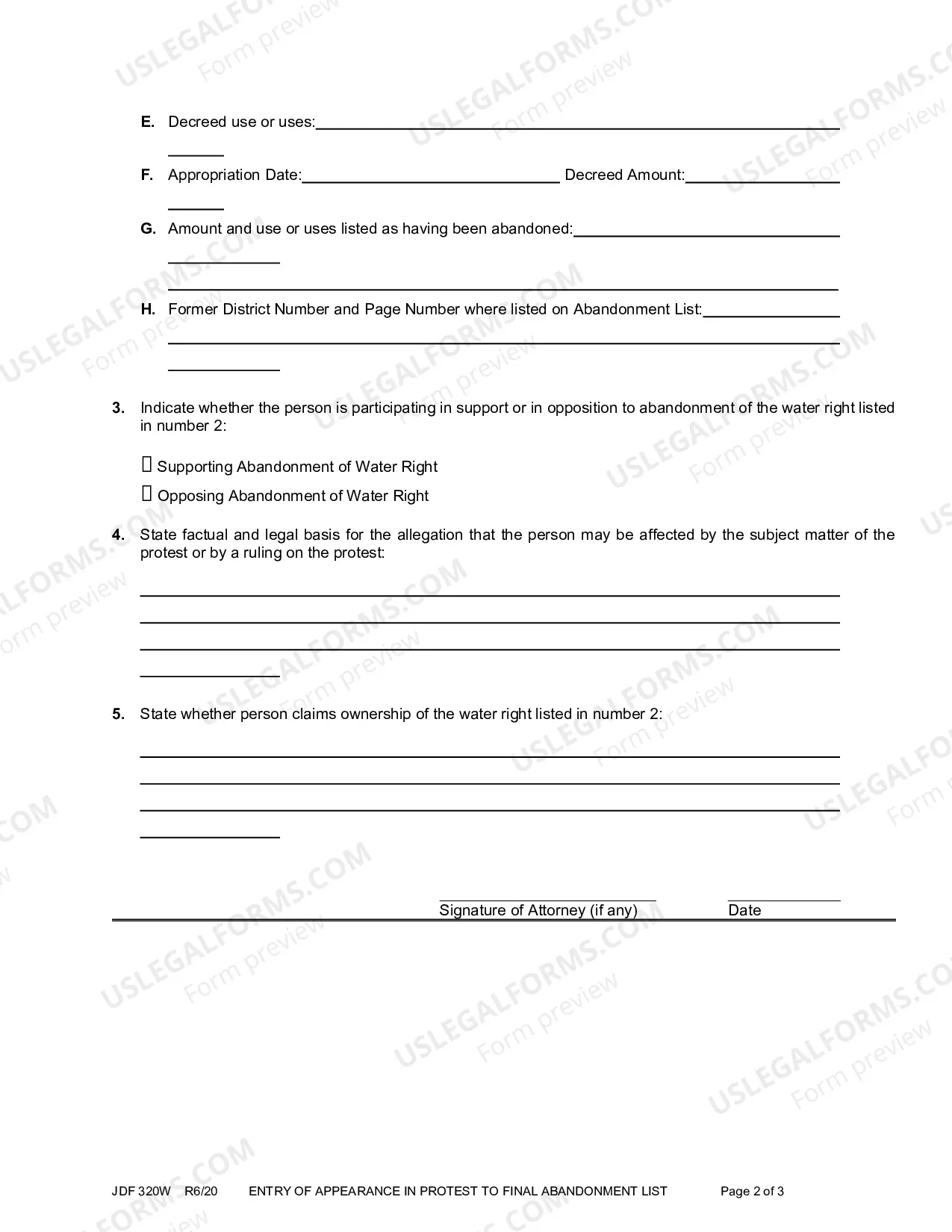 Preview Entry of Appearance in Protest to Final Abandonment List