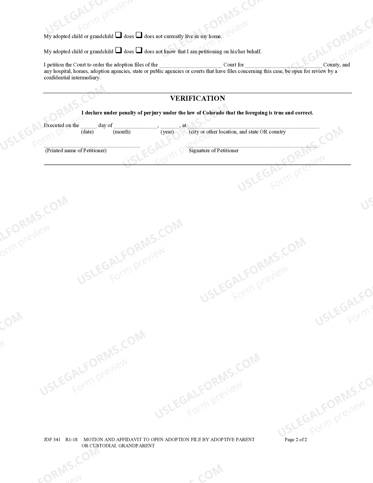 Preview Motion and Affidavit to Open Adoption File by Adoptive Parent or Custodial Grandparent