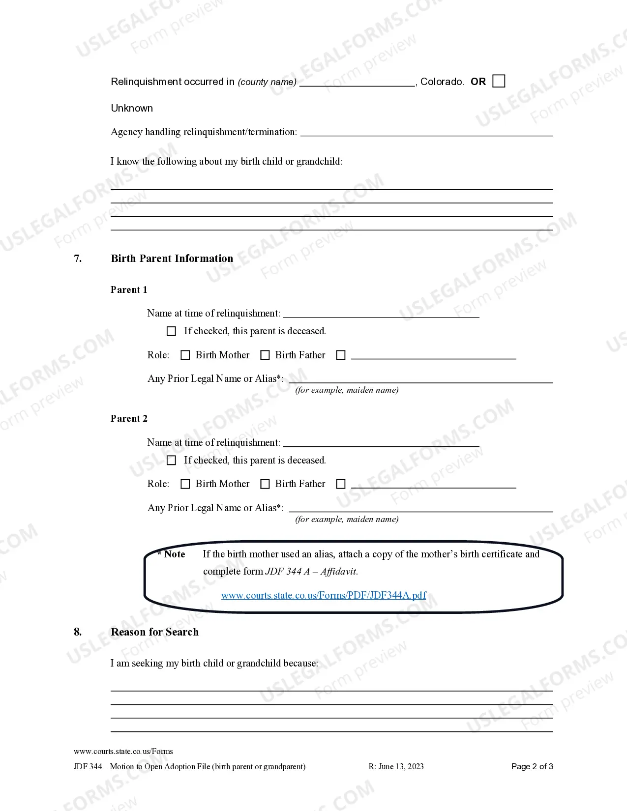 Preview Motion to Open Adoption Adoption File - Birth Parent or Grandparent