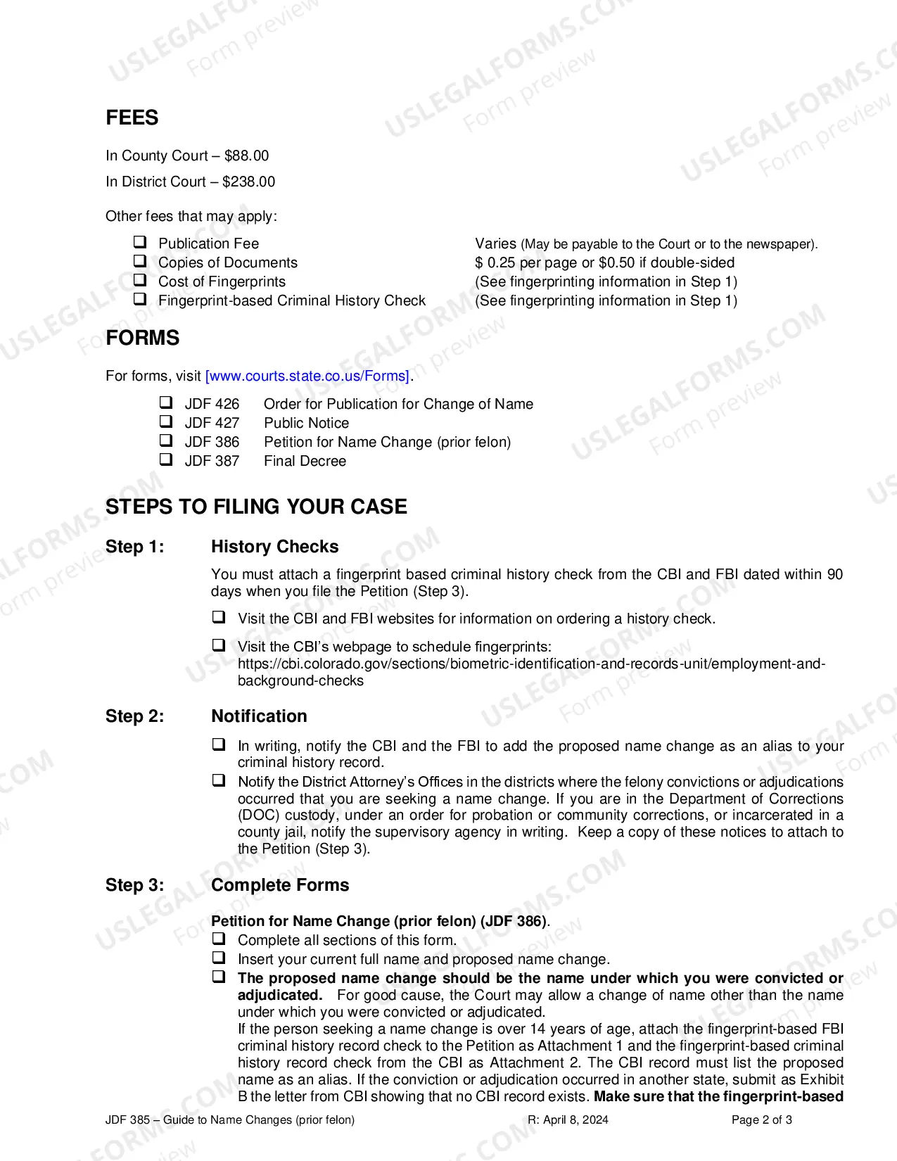 Preview Instructions for Name Change - Prior Felons