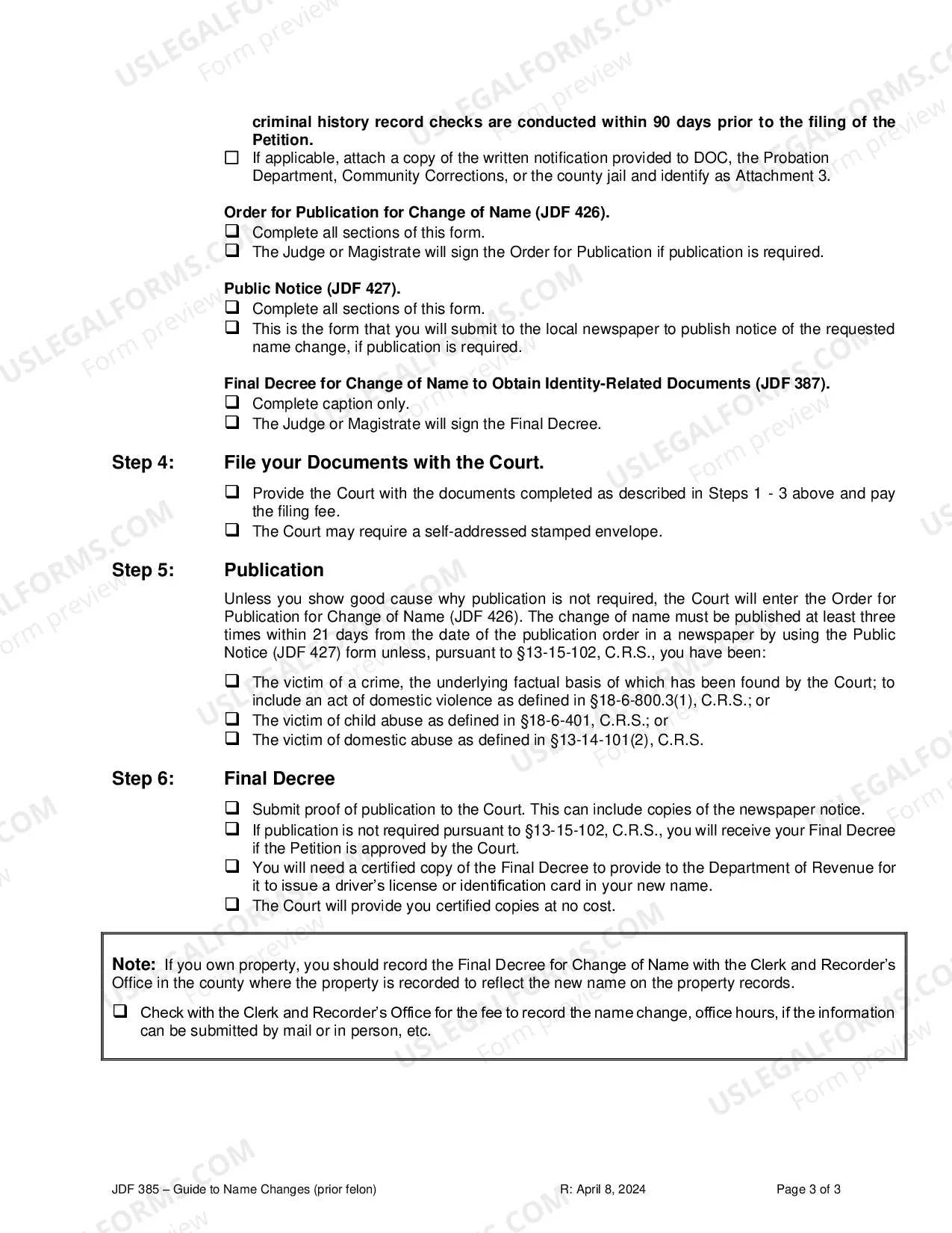 Preview Instructions for Name Change - Prior Felons