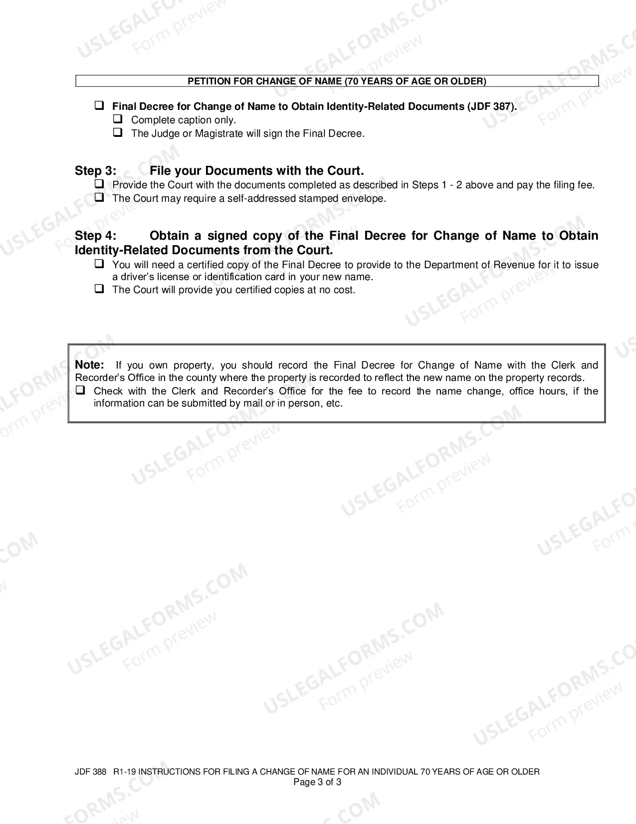 Preview Instructions for Filing a Change of Name for an Individual 70 Years of Age or Older
