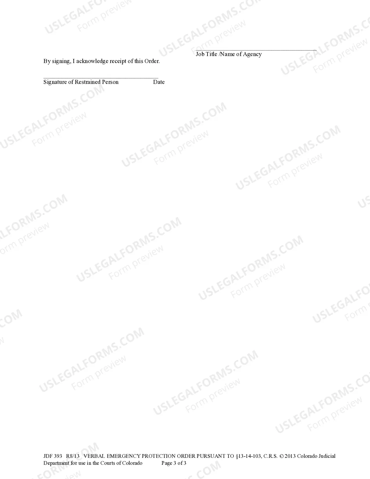 Preview Verbal Emergency Protection Order Issued Pursuant to Section 13-14-103, C.R.S.