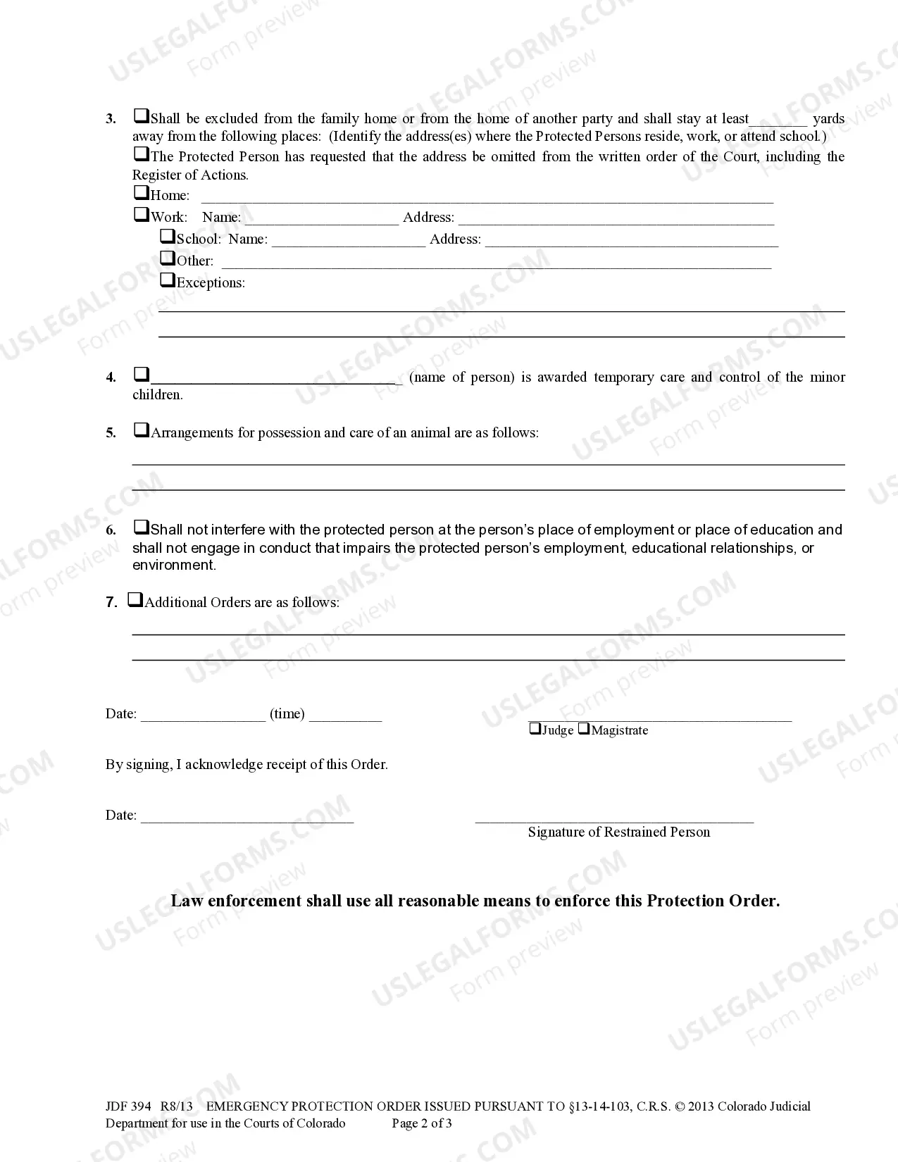 Preview Emergency Protection Order Issued Pursuant to Section 13-14-103, C.R.S.