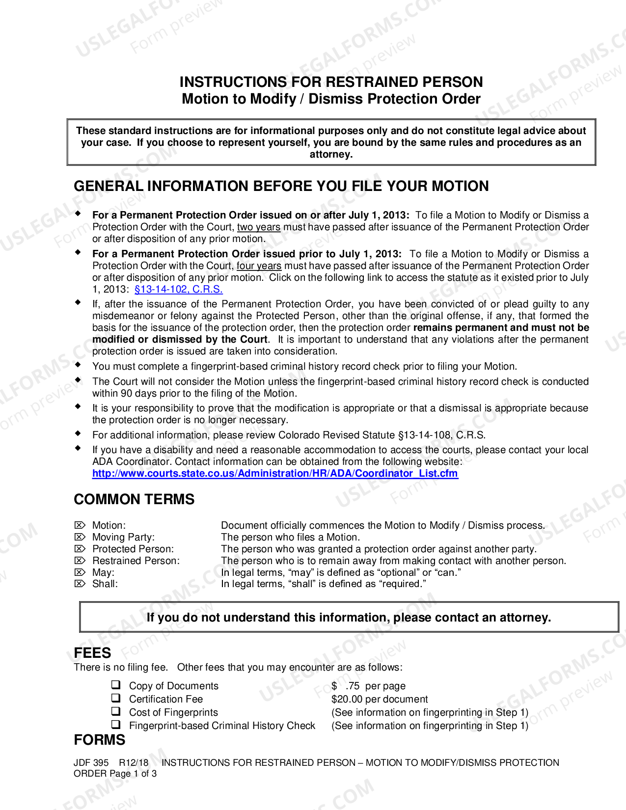Motion To Modify Protection Order Colorado US Legal Forms