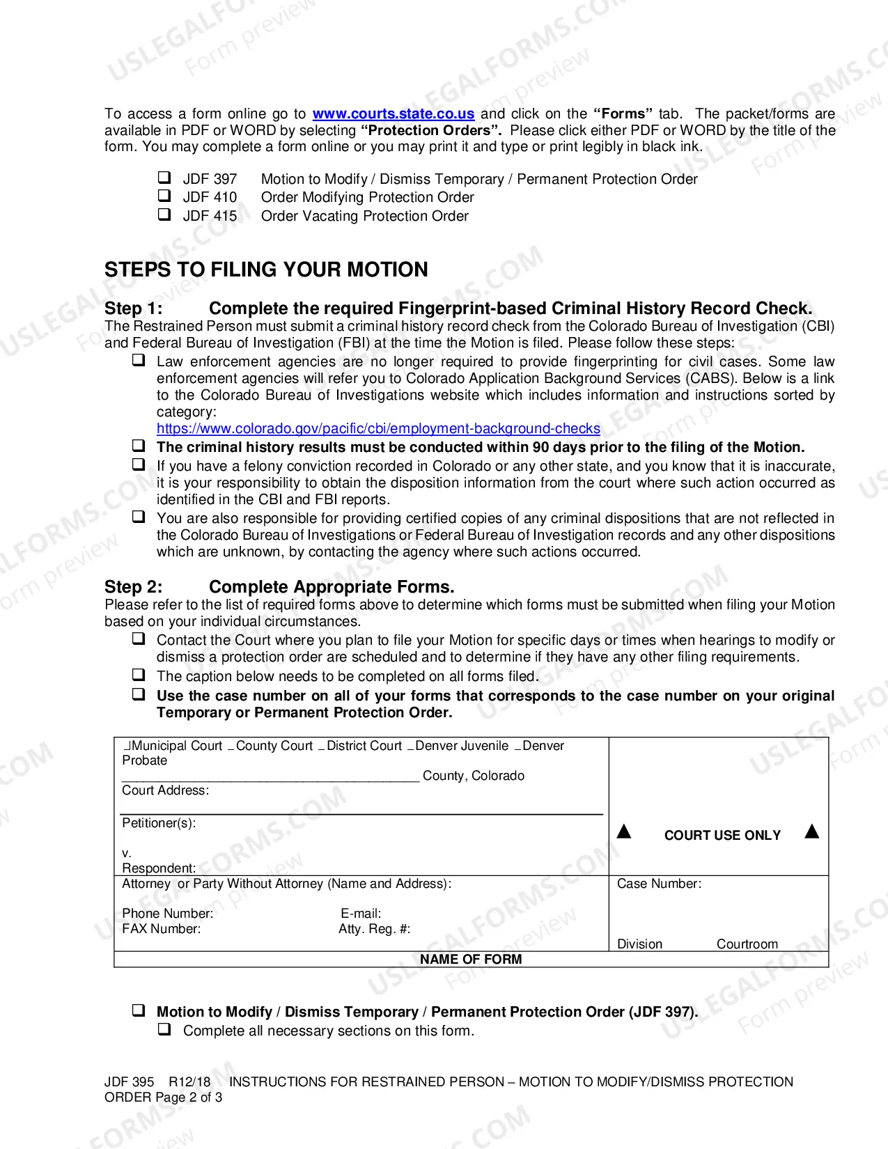 Preview Instructions for Restrained Person - Motion to Modify - Dismiss Protection Order