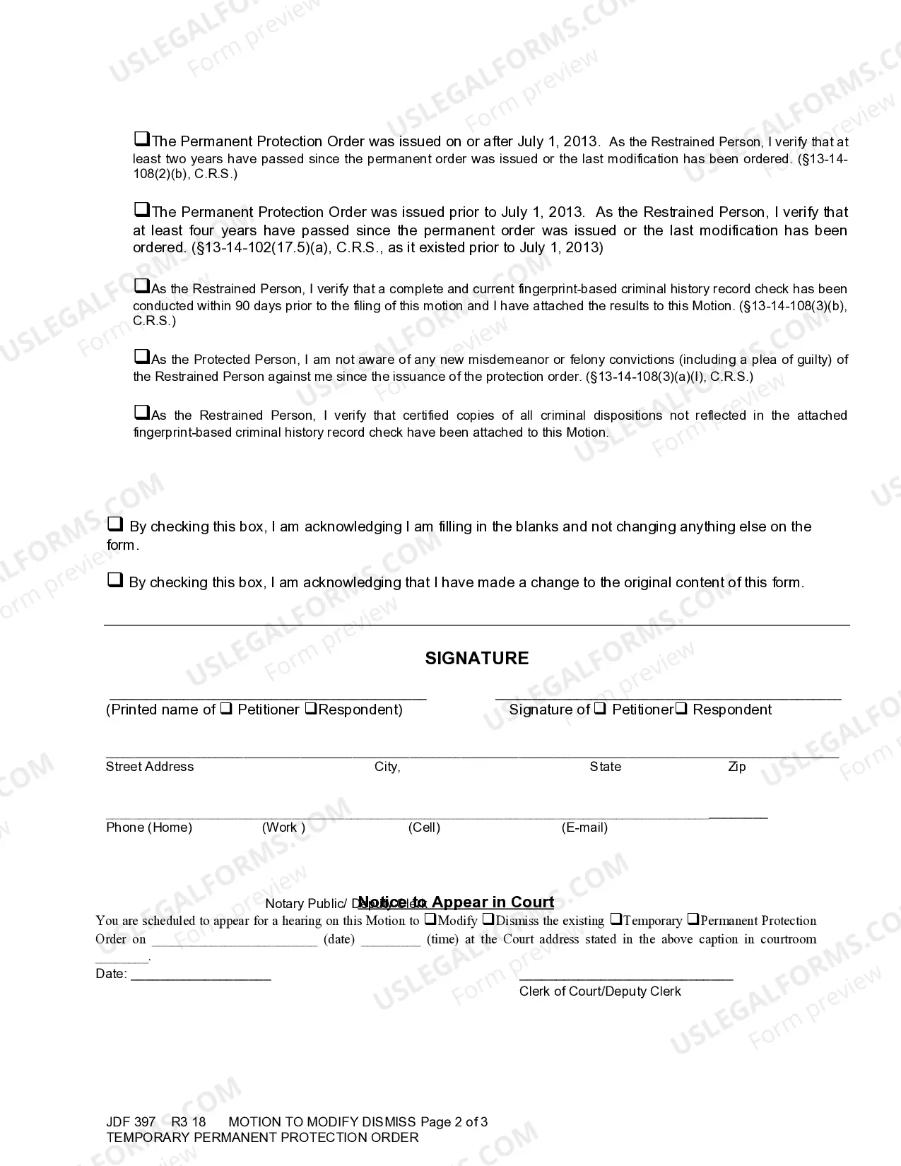 Preview Motion to Modify or Dismiss Temporary or Permanent Protection Order