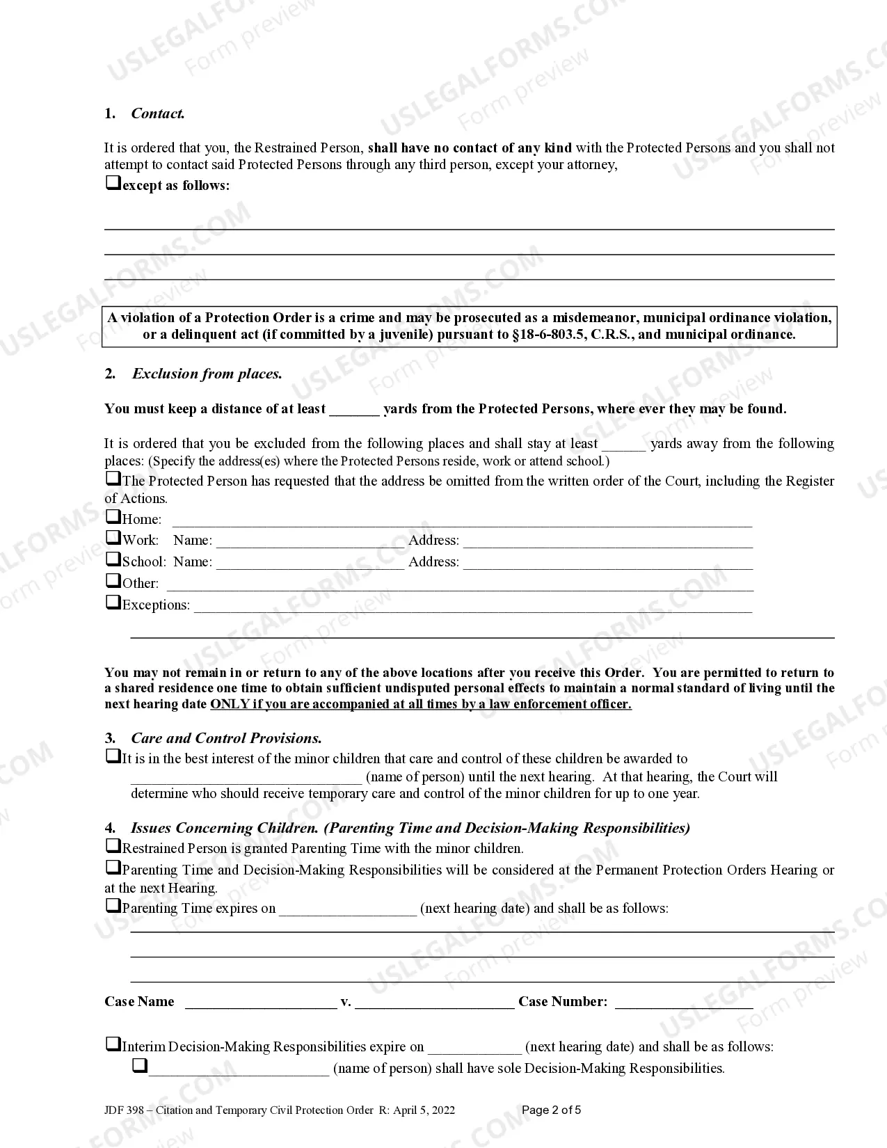 Preview Temporary Civil Protection Order Issued Pursuant to Section 13-14-102, C.R.S.
