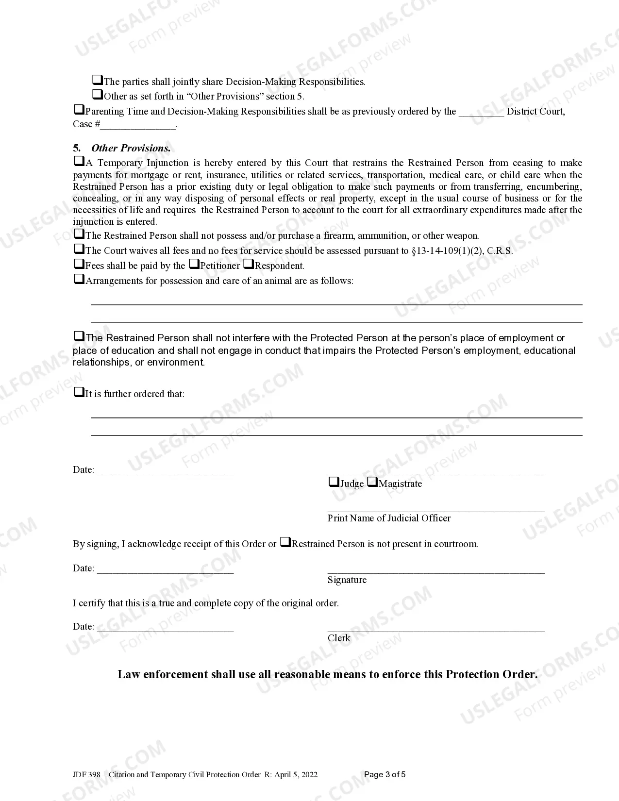 Preview Temporary Civil Protection Order Issued Pursuant to Section 13-14-102, C.R.S.